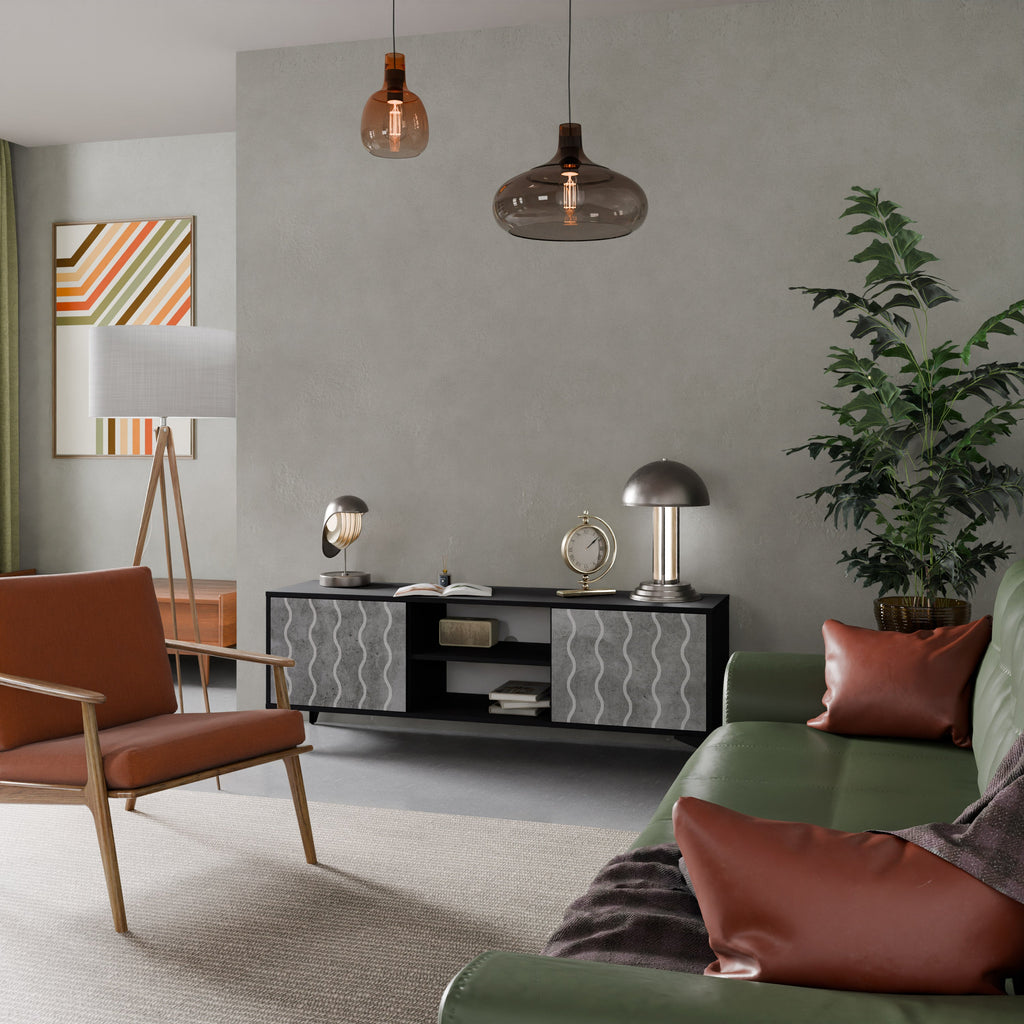 WAVES OF CONCRETE TV-Lowboard mit 2 Türen in Schwarz