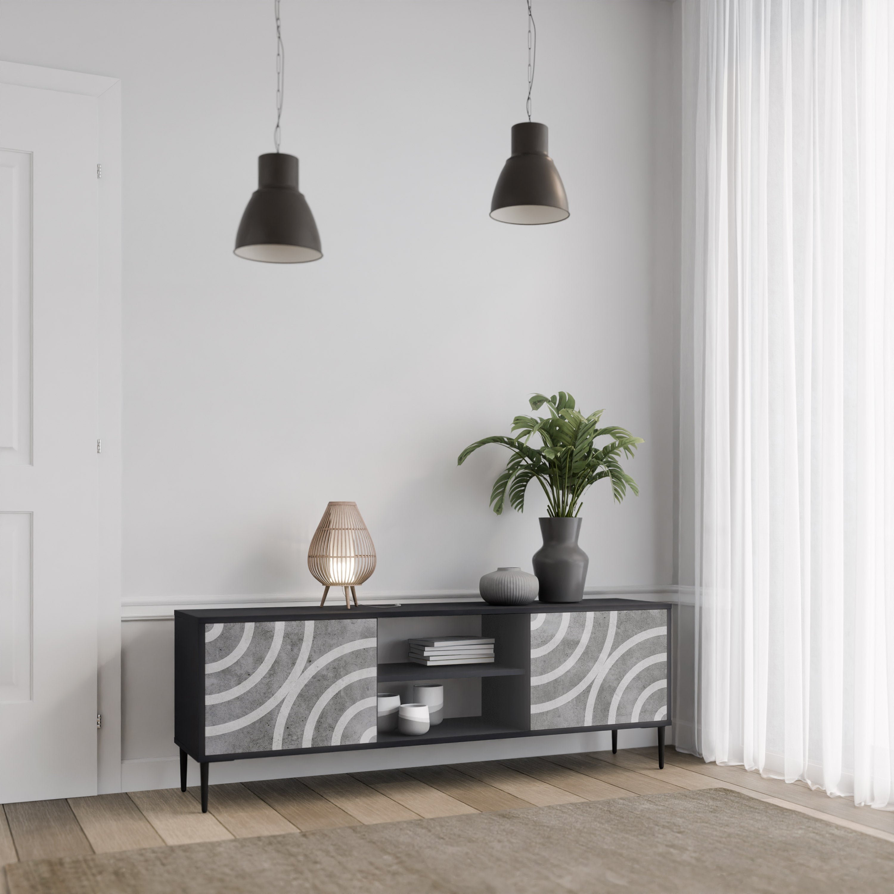 CIRCLE CONCRETE TV-Lowboard mit 2 Türen in Schwarz