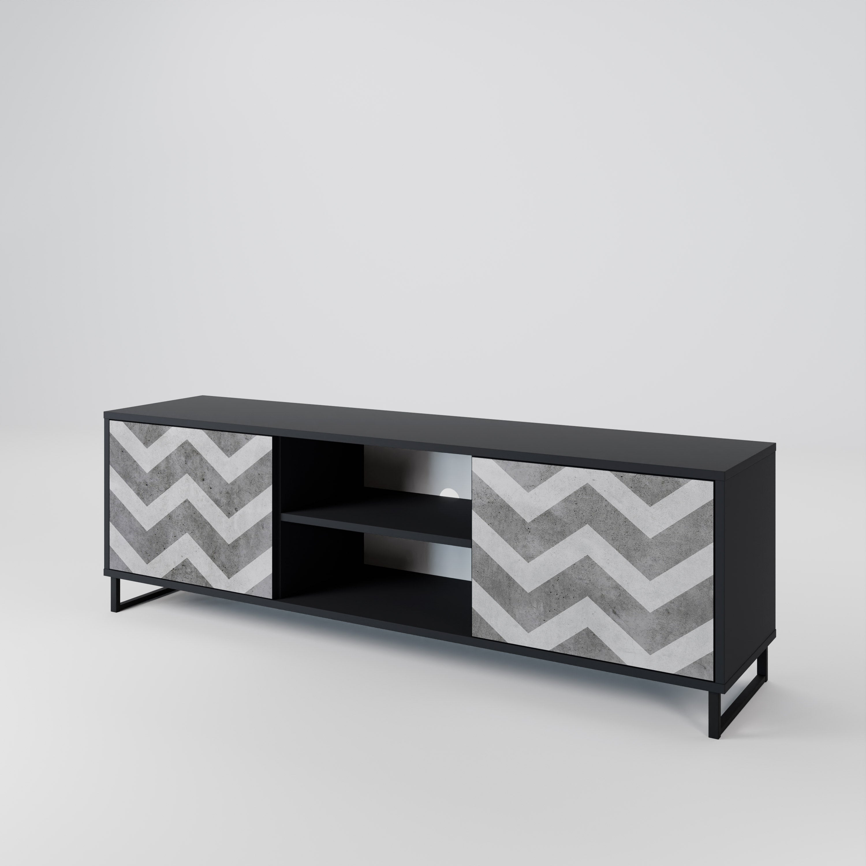 TOUGH ZIG ZAG 2-Door TV Stand in Black Finish
