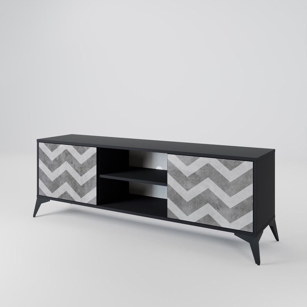 TOUGH ZIG ZAG 2-Door TV Stand in Black Finish