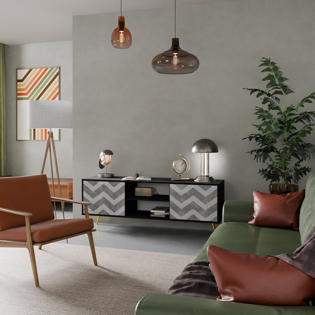 TOUGH ZIG ZAG 2-Door TV Stand in Black Finish