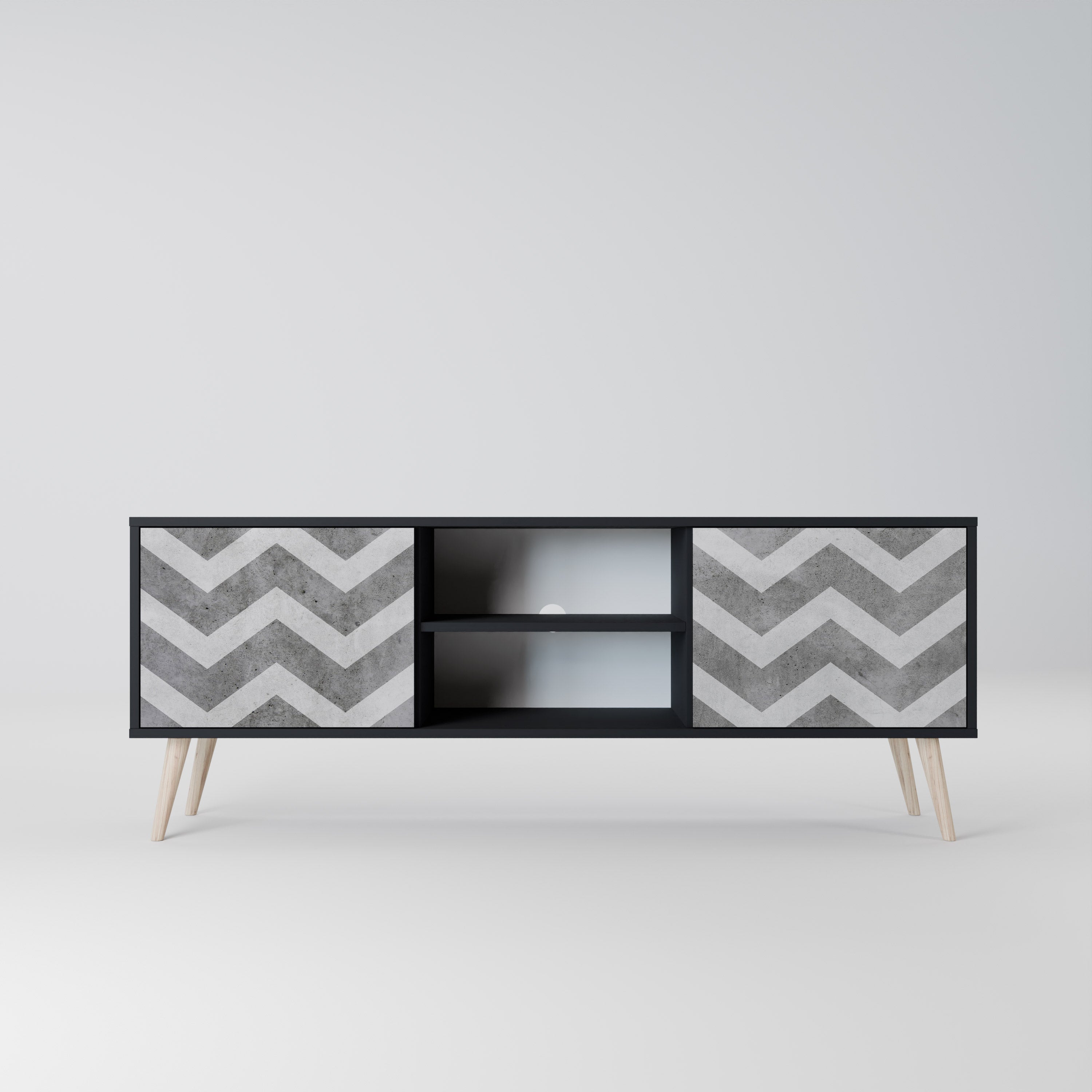 TOUGH ZIG ZAG TV-Lowboard mit 2 Türen in Schwarz
