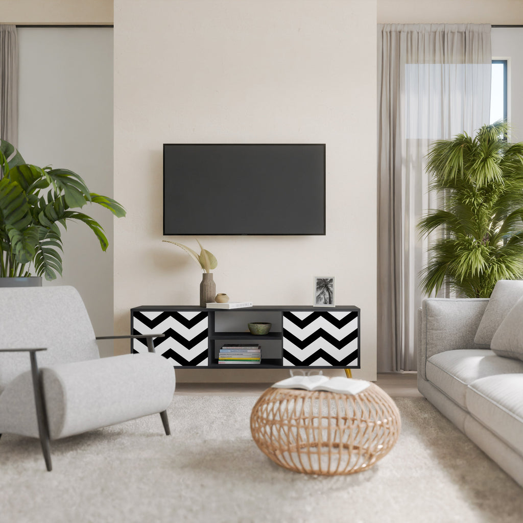CLASSIC ZIG ZAG TV-Lowboard mit 2 Türen in Schwarz