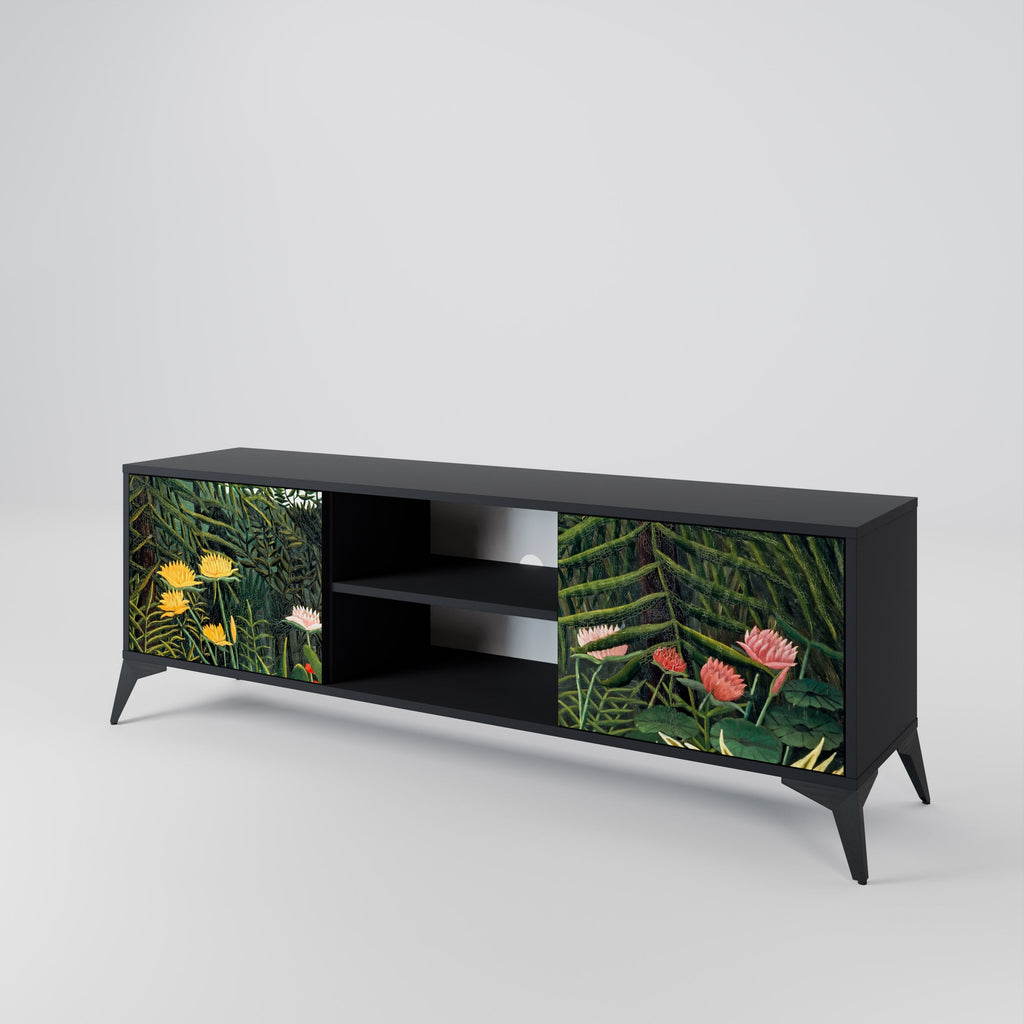 VIRGIN FOREST WITH SUNSET 2-Door TV Stand in Black Finish