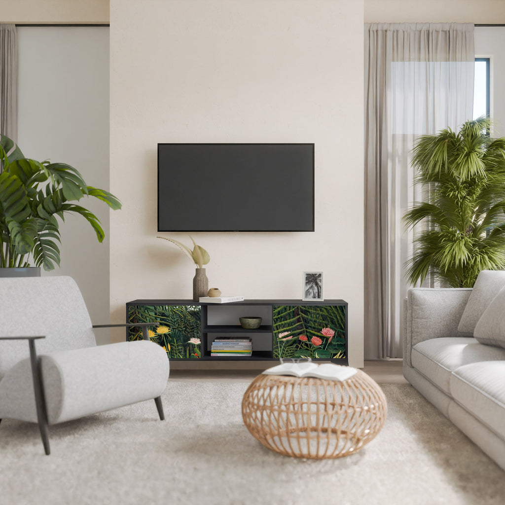 VIRGIN FOREST WITH SUNSET 2-Door TV Stand in Black Finish