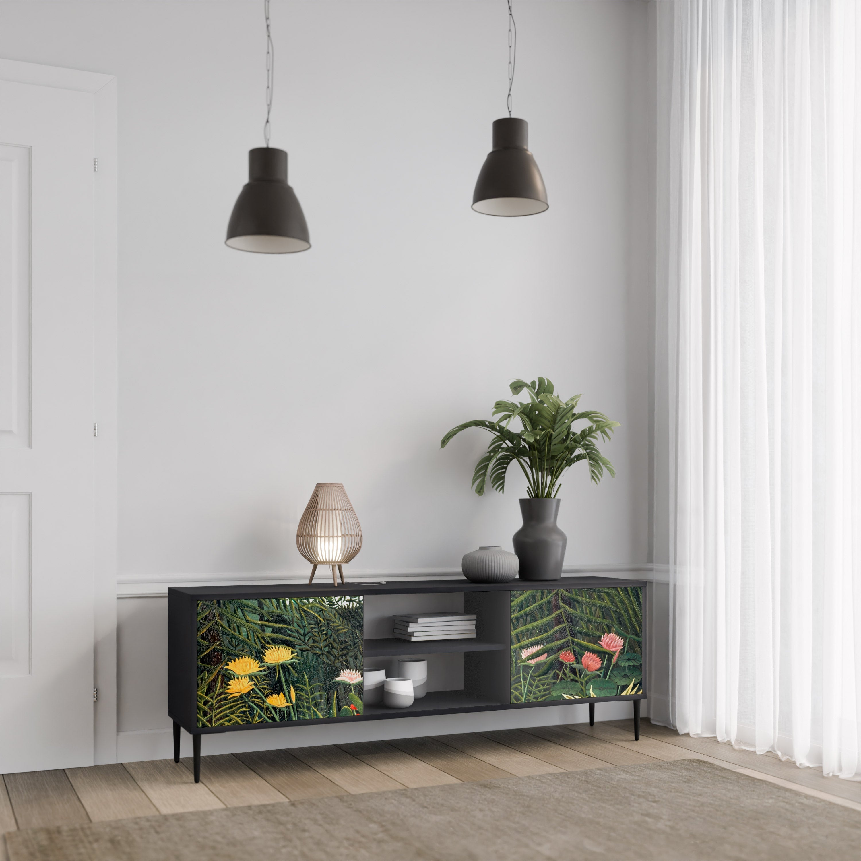 VIRGIN FOREST WITH SUNSET TV-Lowboard mit 2 Türen in Schwarz