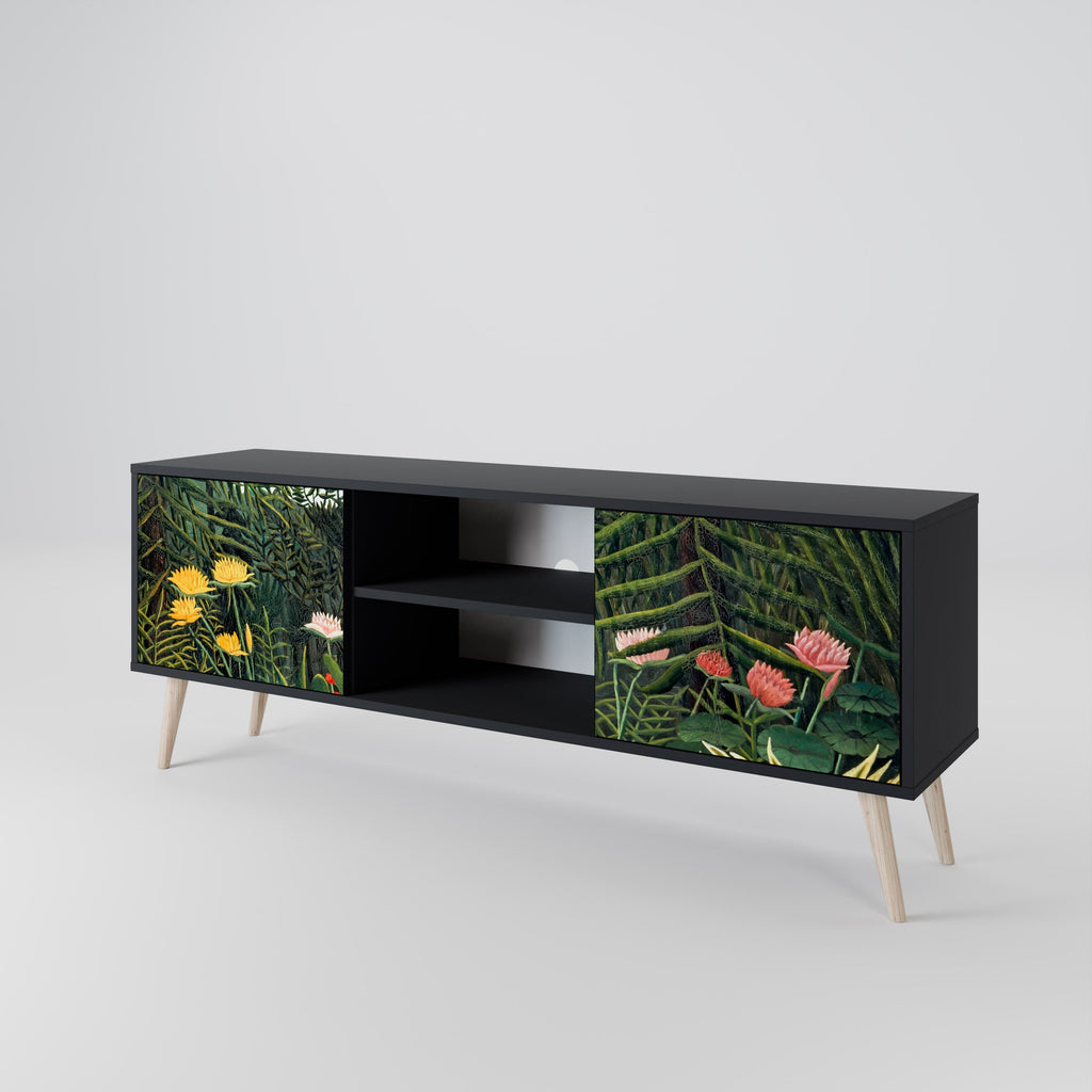 VIRGIN FOREST WITH SUNSET 2-Door TV Stand in Black Finish