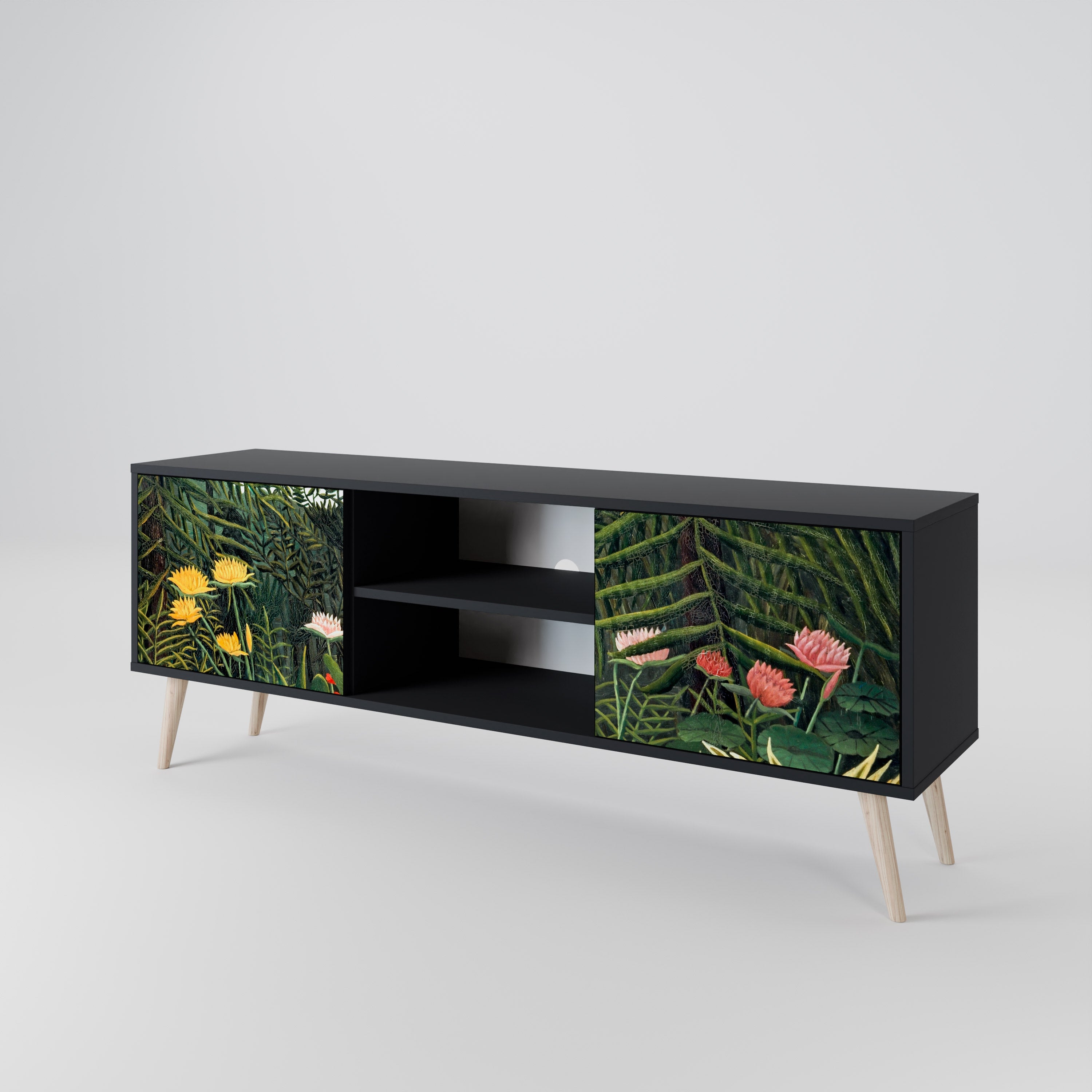 VIRGIN FOREST WITH SUNSET 2-Door TV Stand in Black Finish