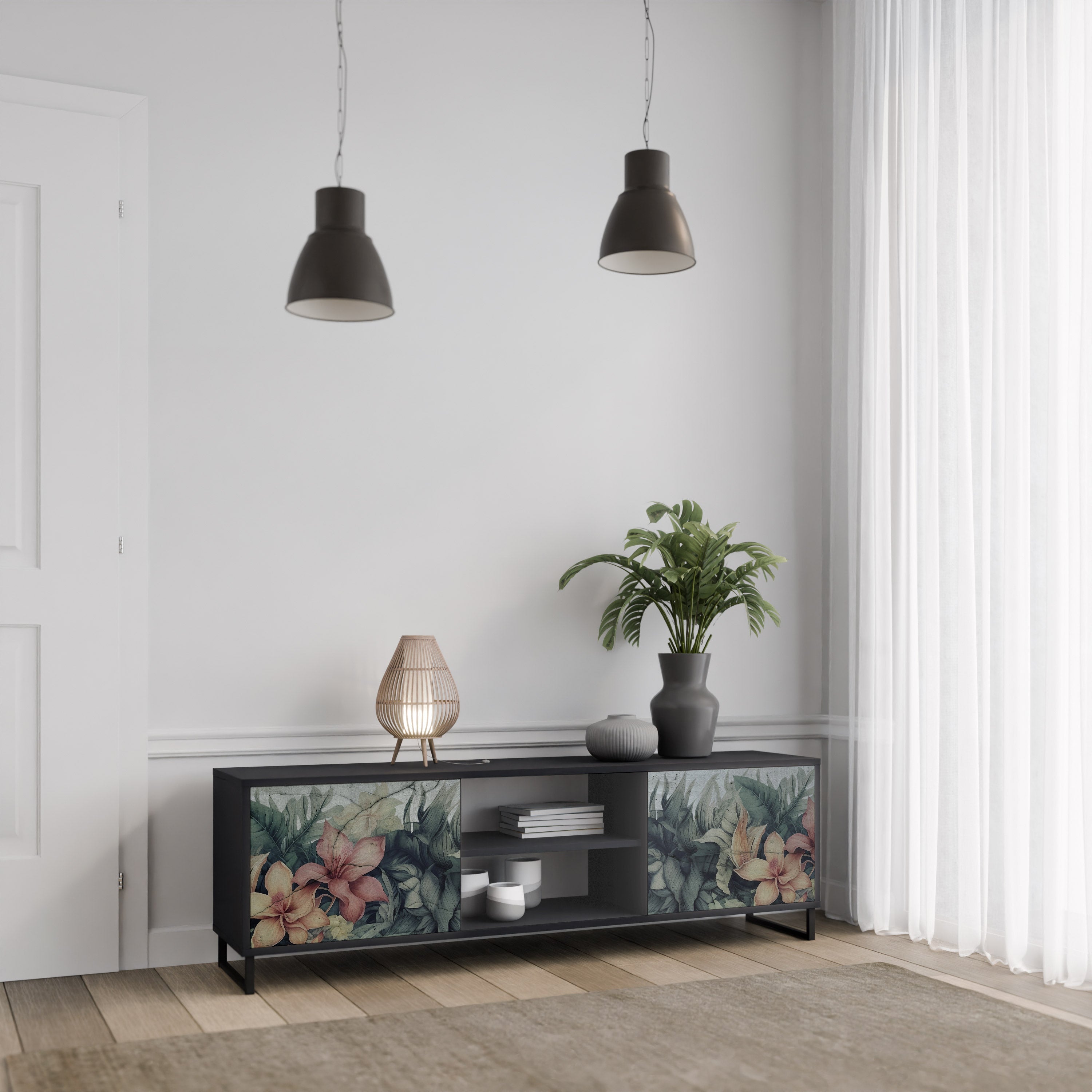 HEAVENLY BLOOM TV-Lowboard mit 2 Türen in Schwarz