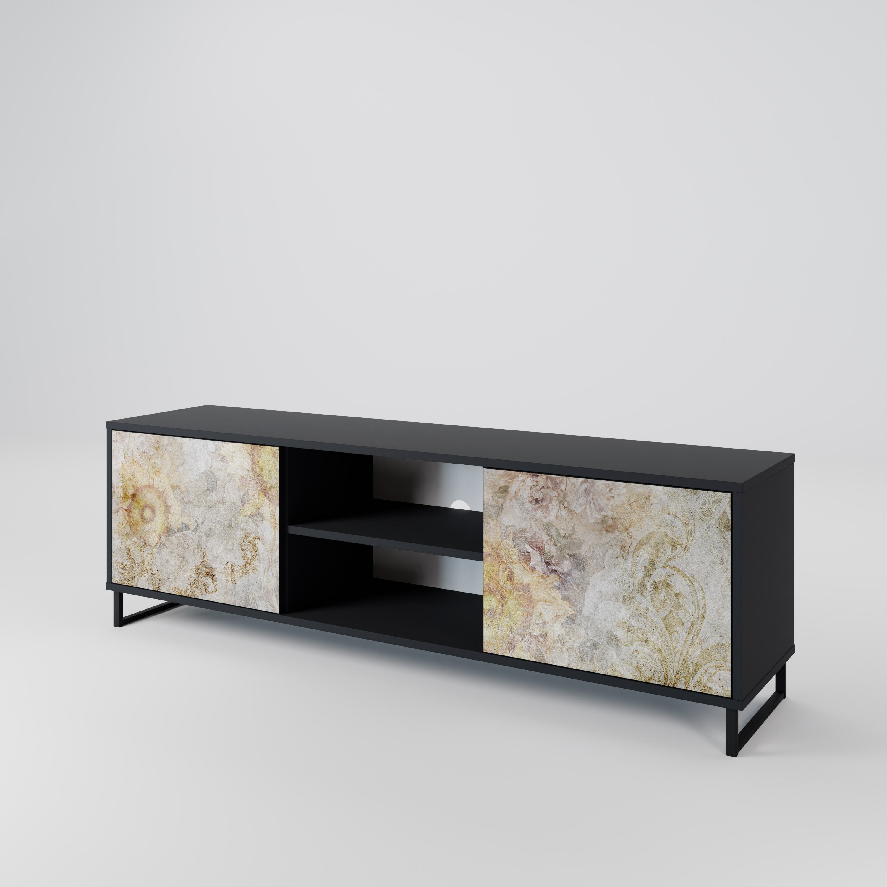 SUNFLOWER BLUR 2-Door TV Stand in Black Finish