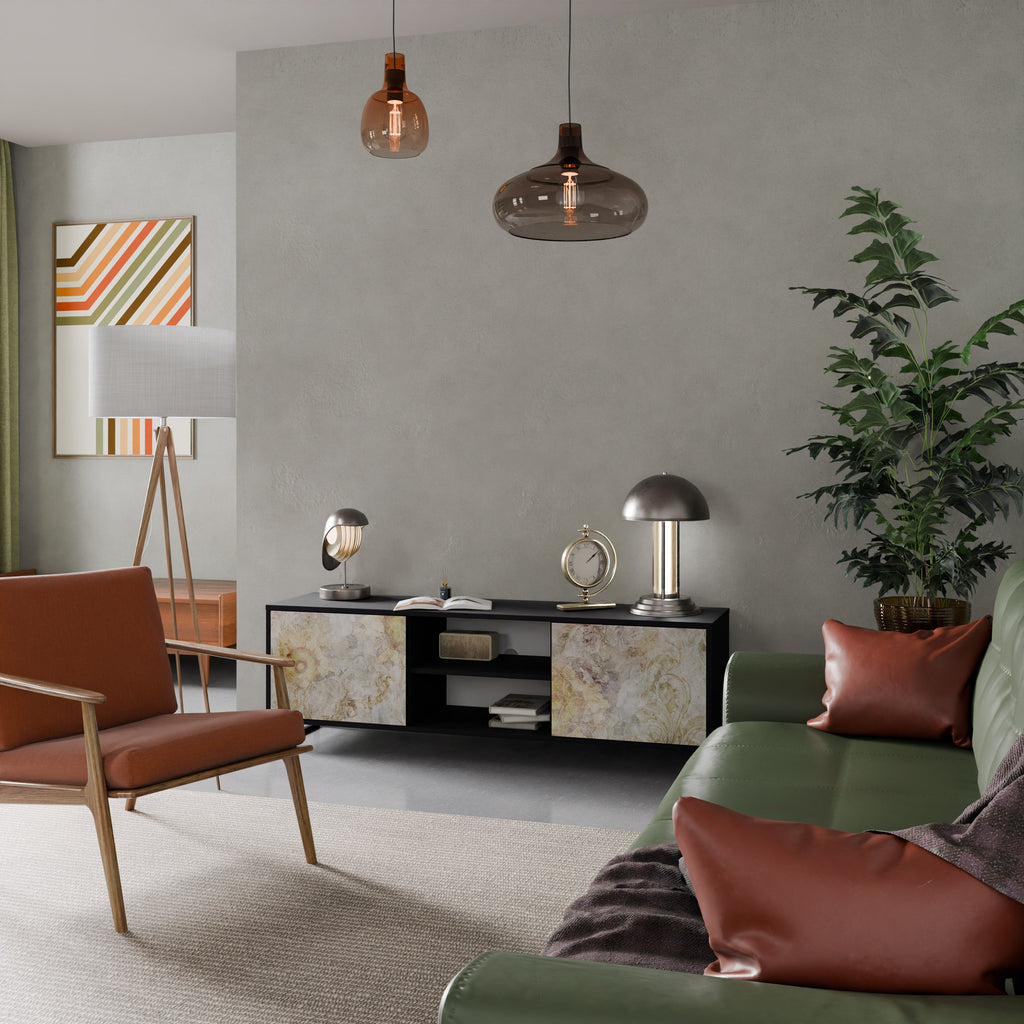 SUNFLOWER BLUR 2-Door TV Stand in Black Finish