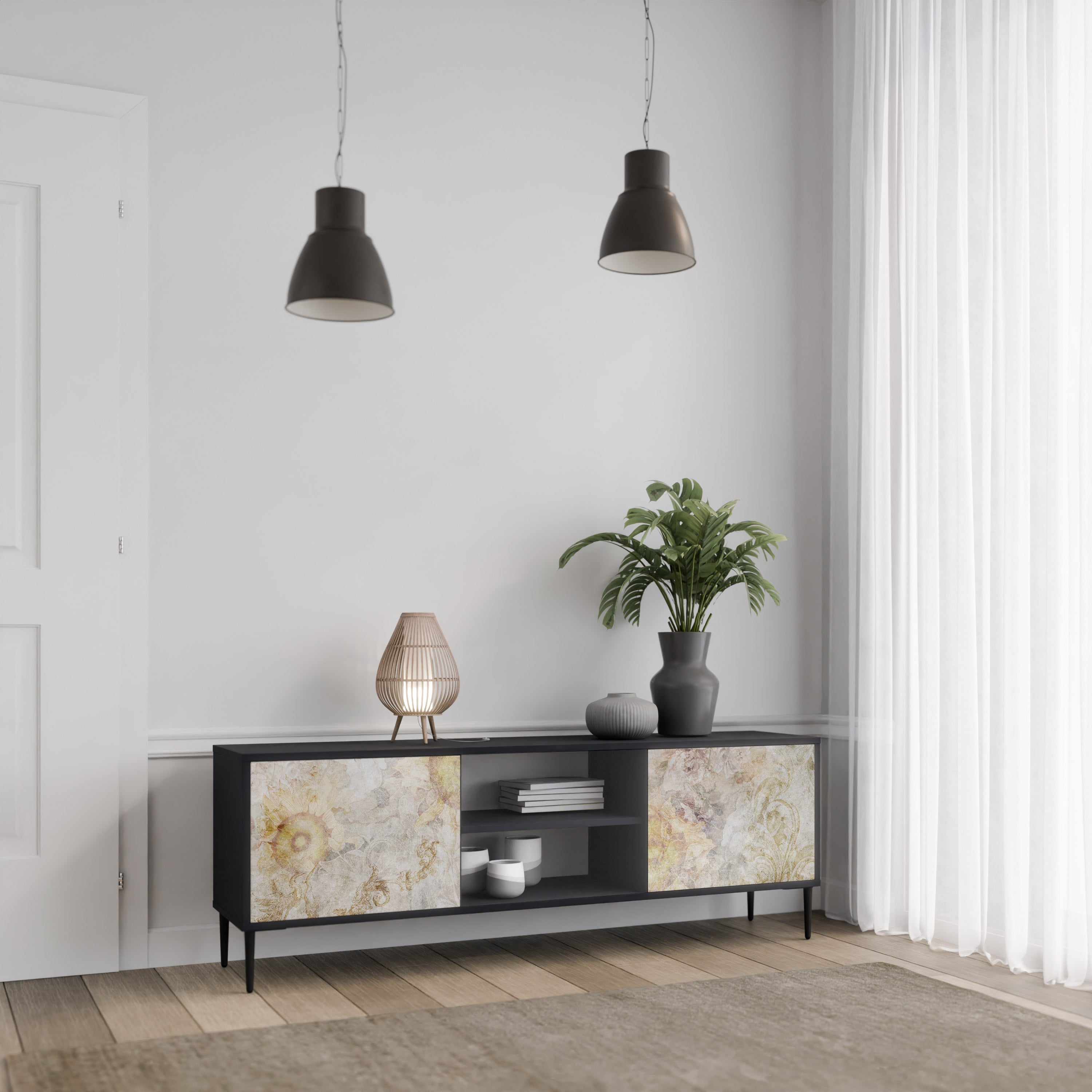 SUNFLOWER BLUR TV-Lowboard mit 2 Türen in Schwarz