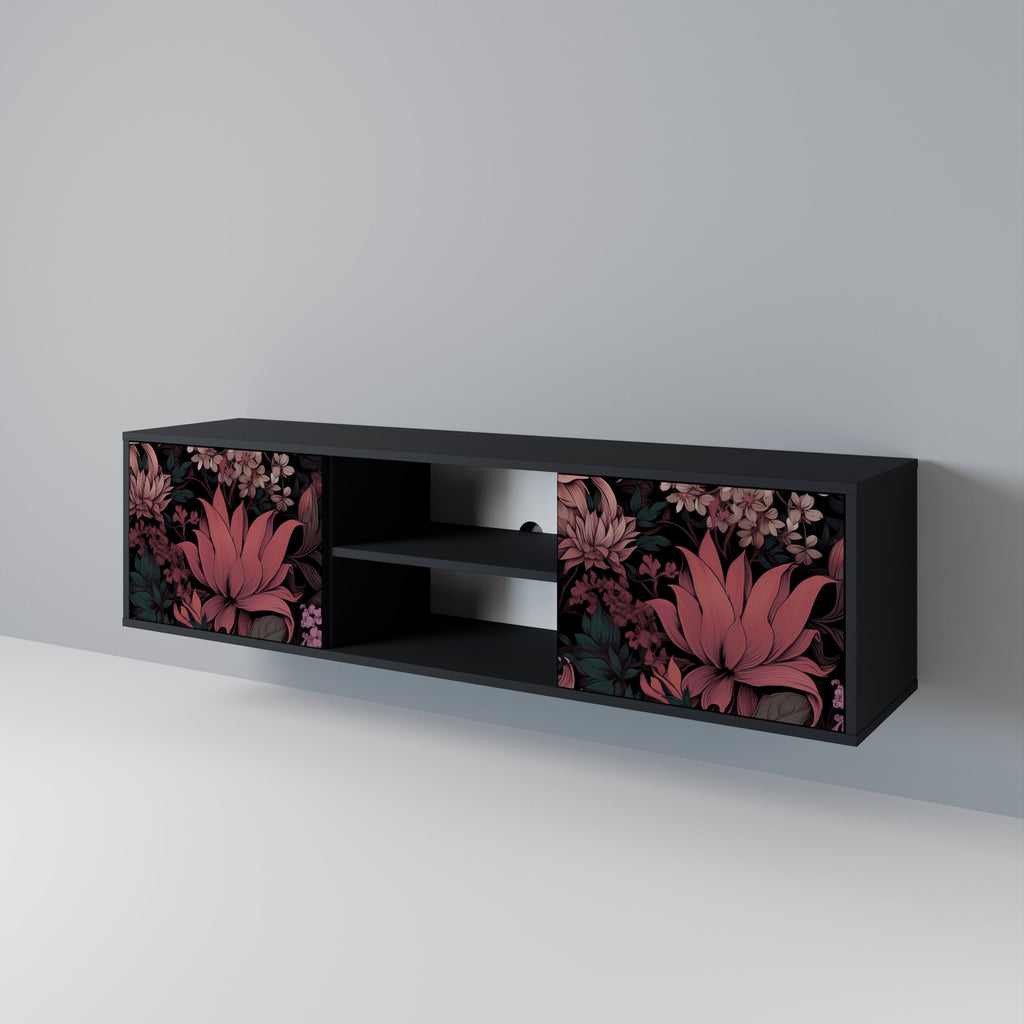 FLORAL WHISPER TV-Lowboard mit 2 Türen in Schwarz