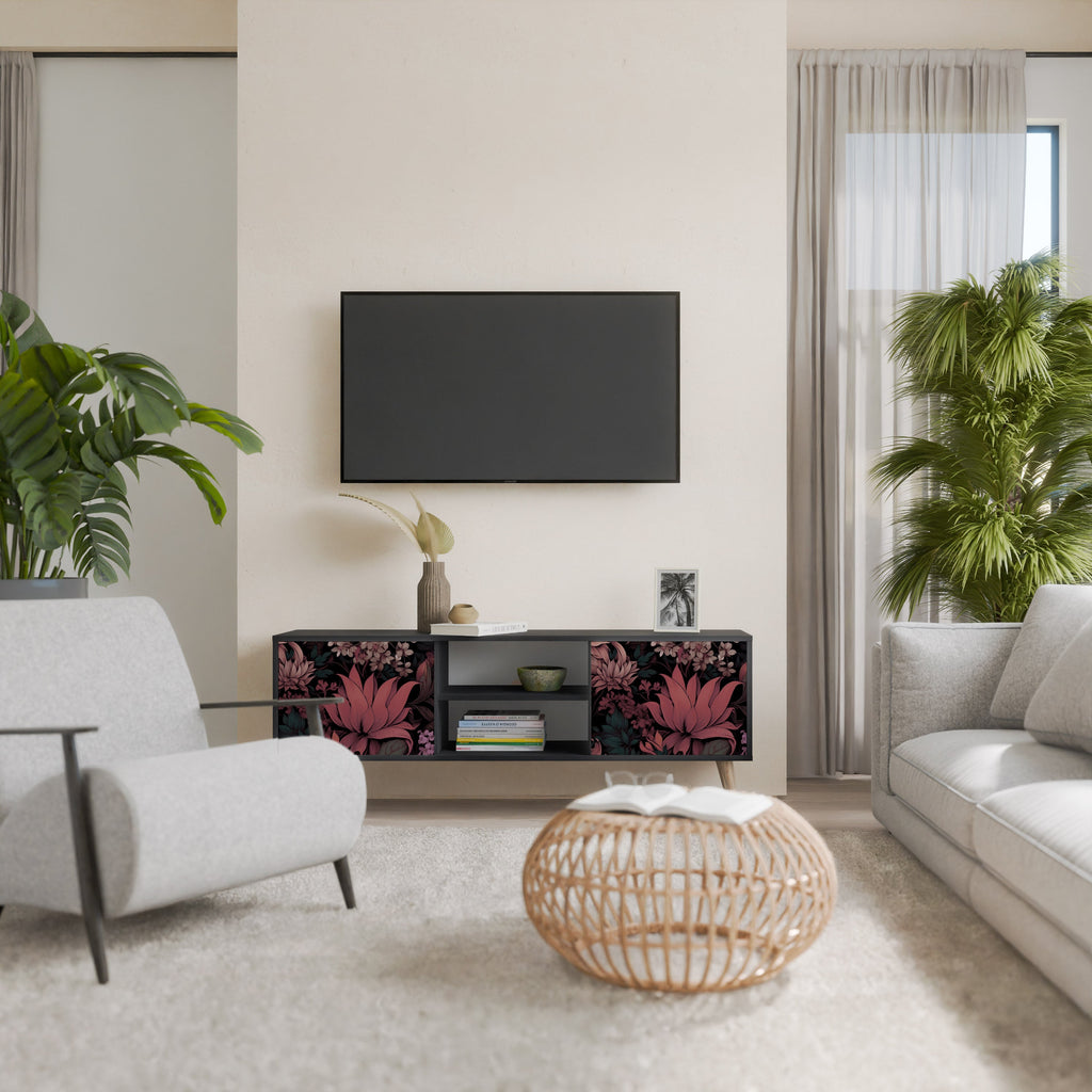 FLORAL WHISPER TV-Lowboard mit 2 Türen in Schwarz