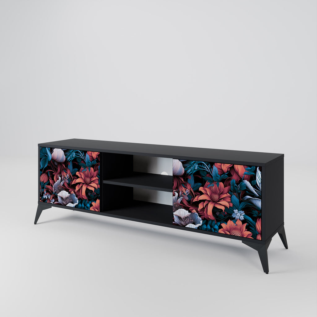 ETHEREAL BLOSSOMS 2-Door TV Stand in Black Finish