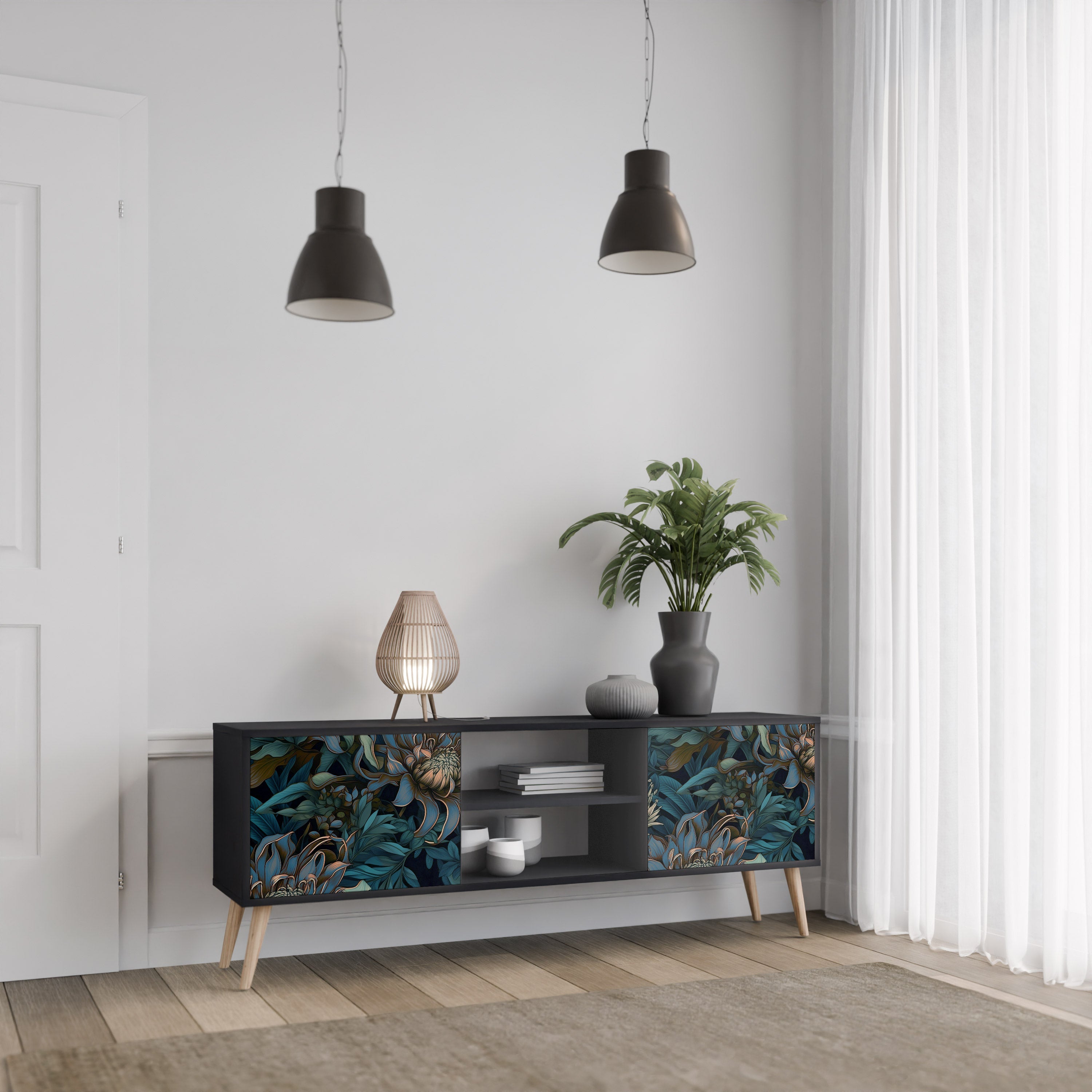 TWILIGHT BLOOM TV-Lowboard mit 2 Türen in Schwarz