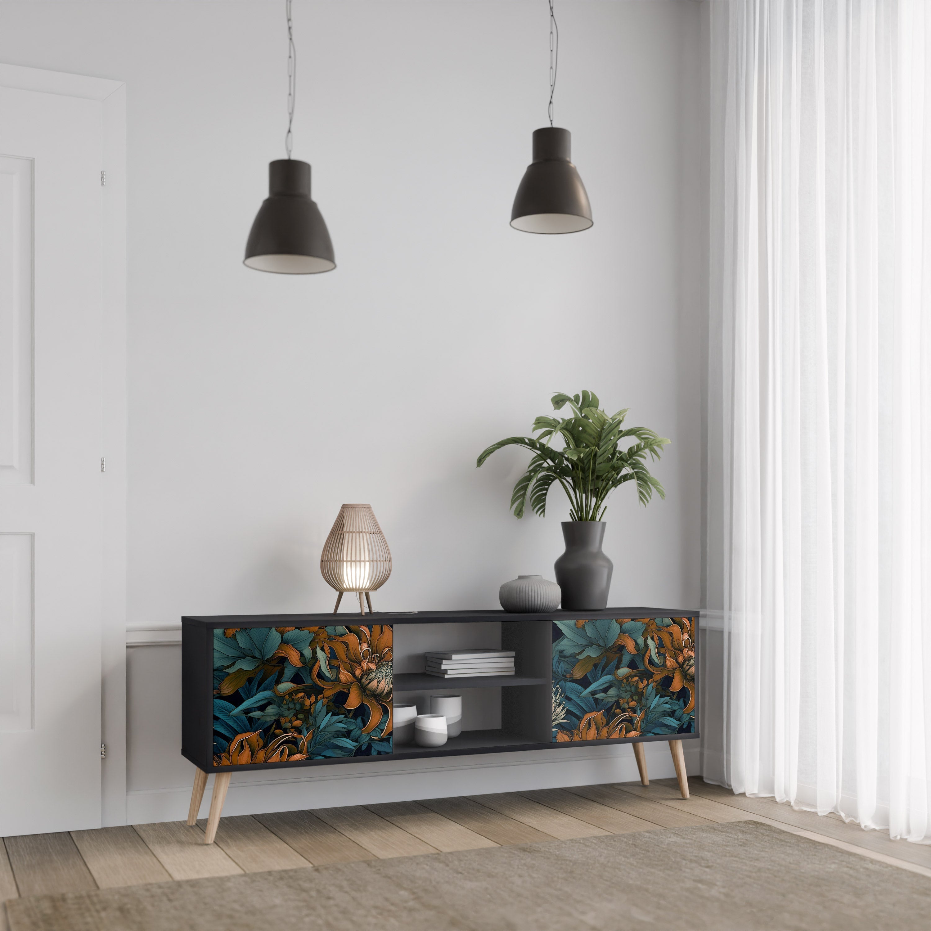 MORNING BLOOM TV-Lowboard mit 2 Türen in Schwarz