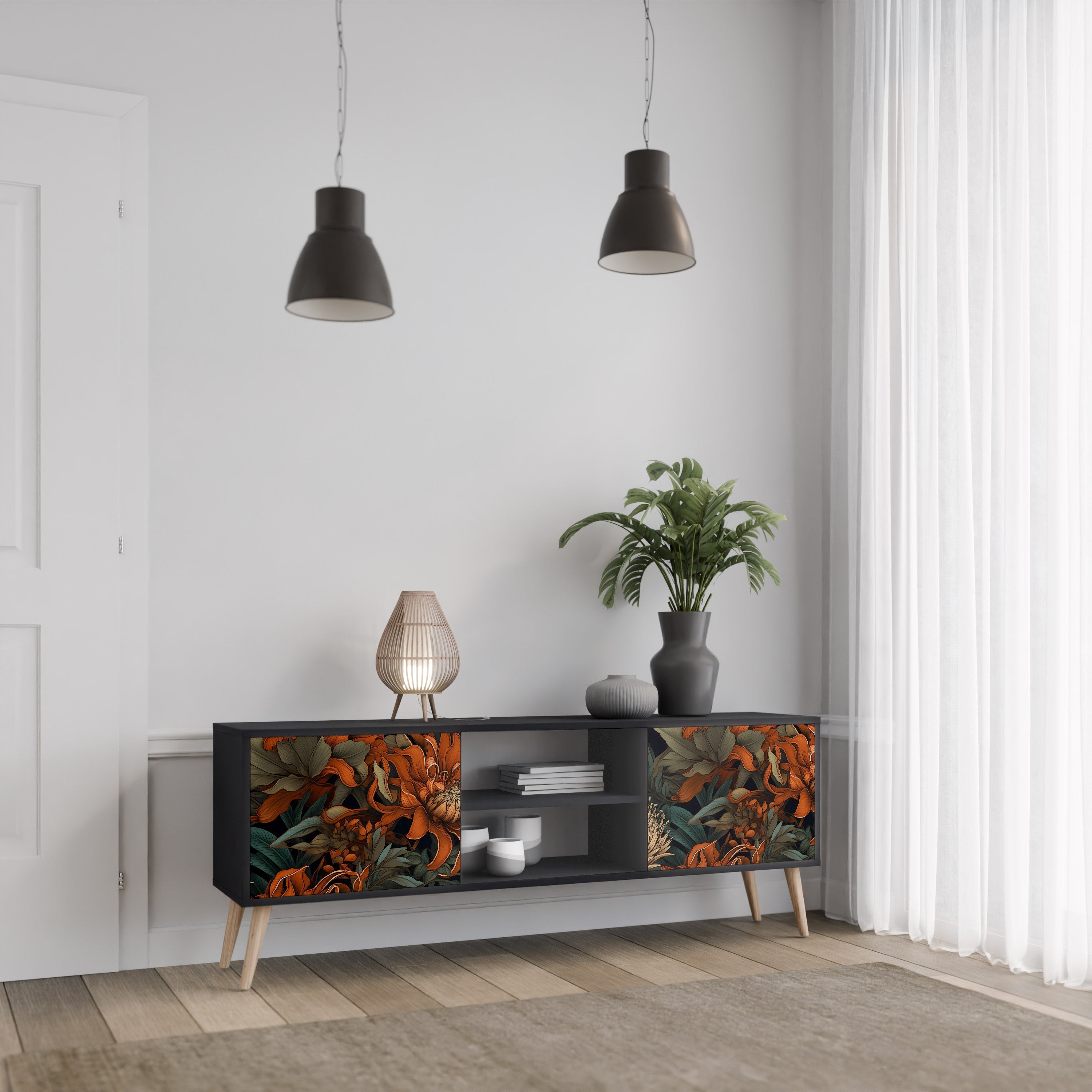 DAWN BLOOM TV-Lowboard mit 2 Türen in Schwarz