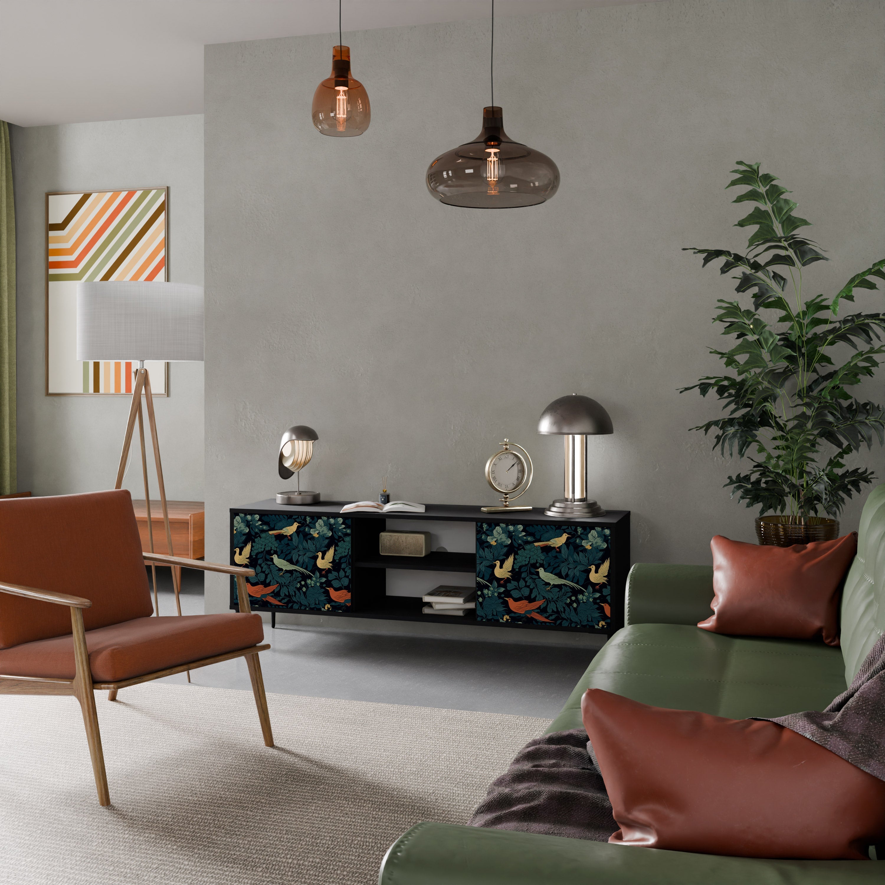 FOWL ORNAMENT TV-Lowboard mit 2 Türen in Schwarz