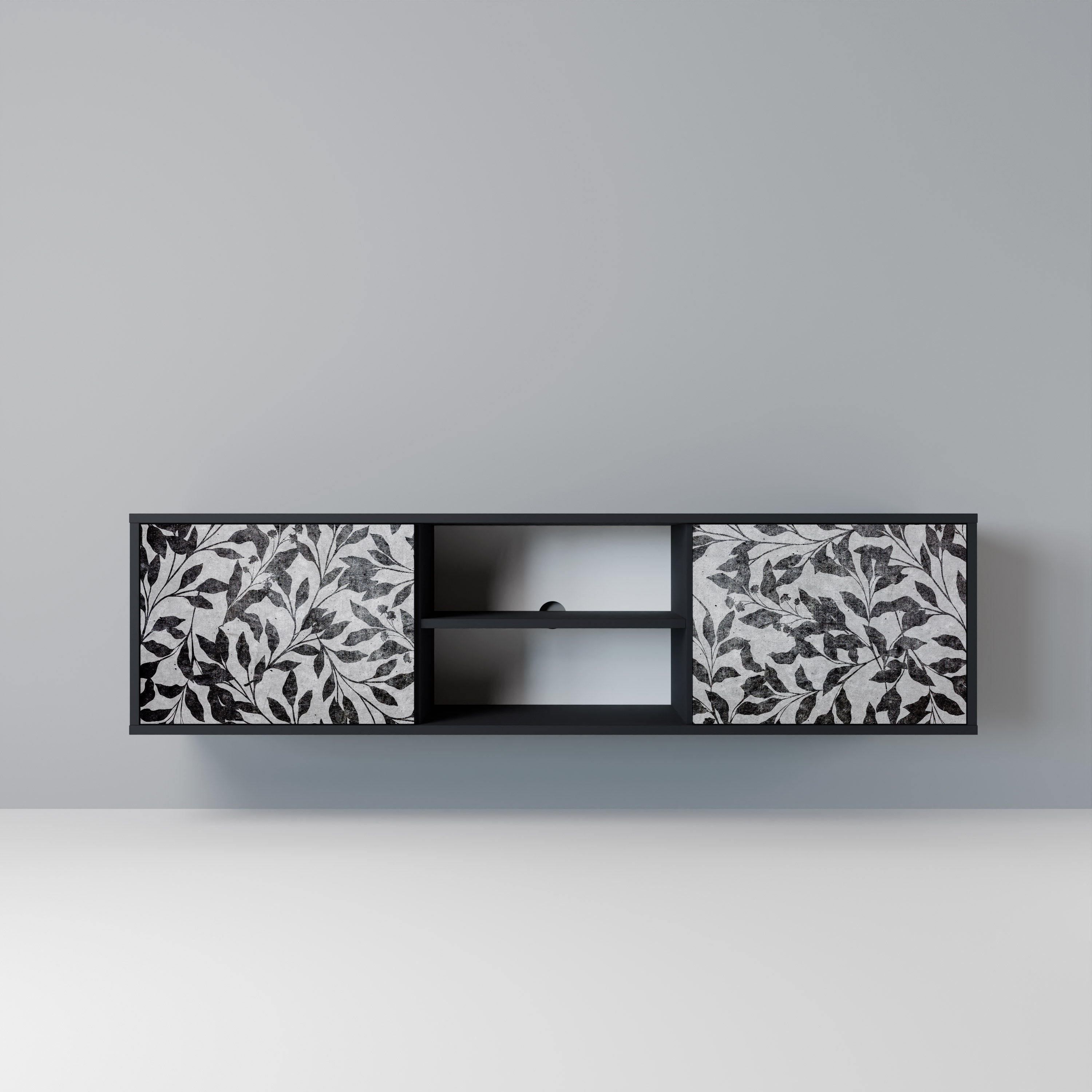 CHARCOAL SPROUT TV-Lowboard mit 2 Türen in Schwarz