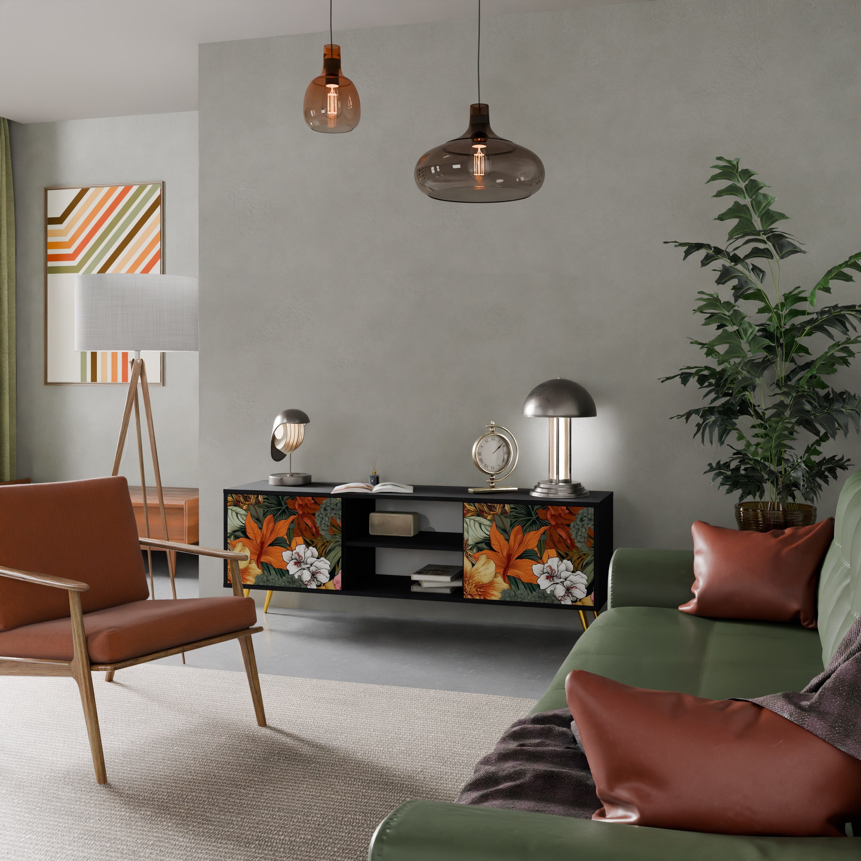 RADIANT FLORA TV-Lowboard mit 2 Türen in Schwarz