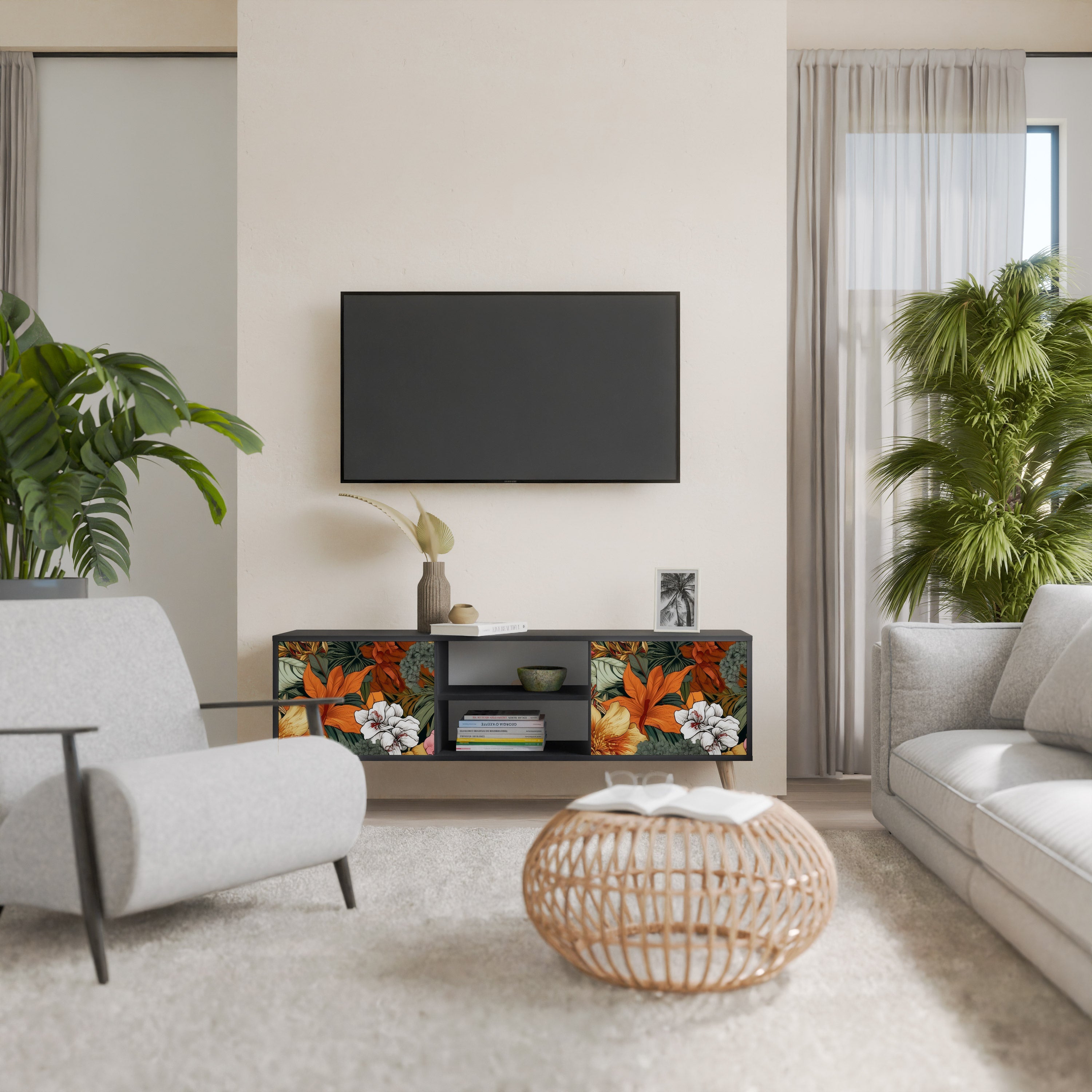 RADIANT FLORA TV-Lowboard mit 2 Türen in Schwarz