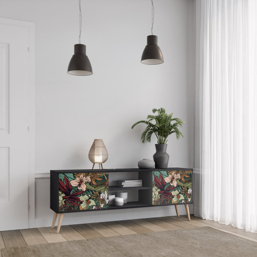 BOTANICAL EMERGENCE TV-Lowboard mit 2 Türen in Schwarz