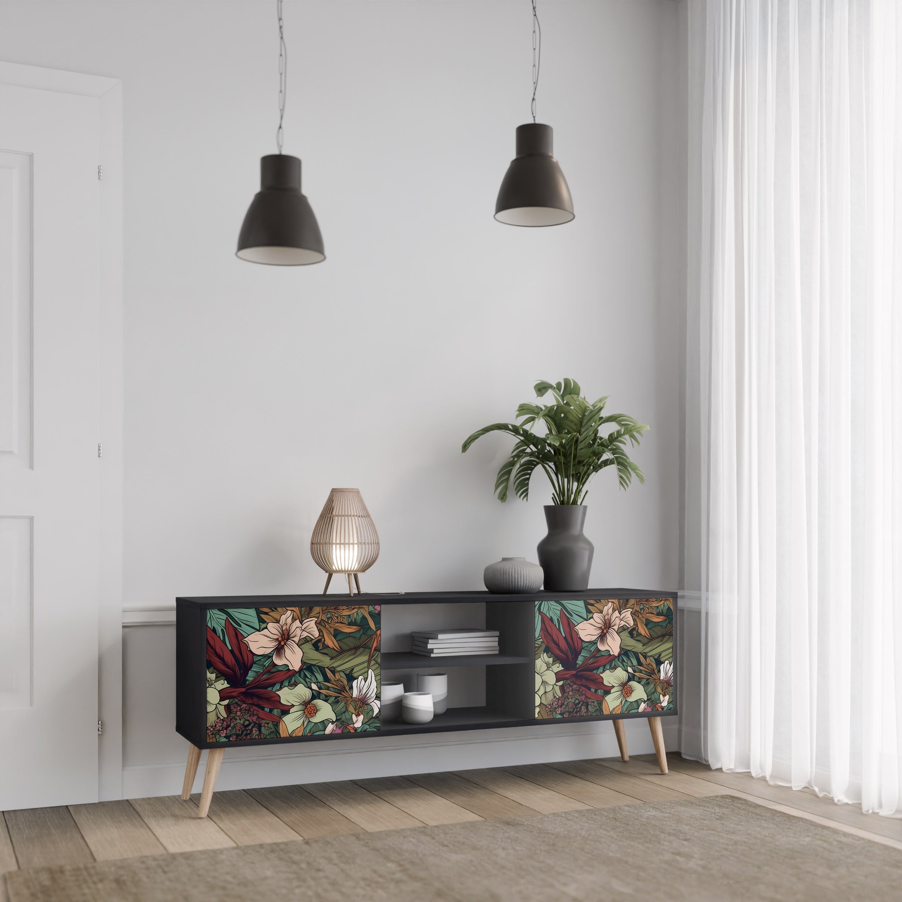 BOTANICAL EMERGENCE TV-Lowboard mit 2 Türen in Schwarz