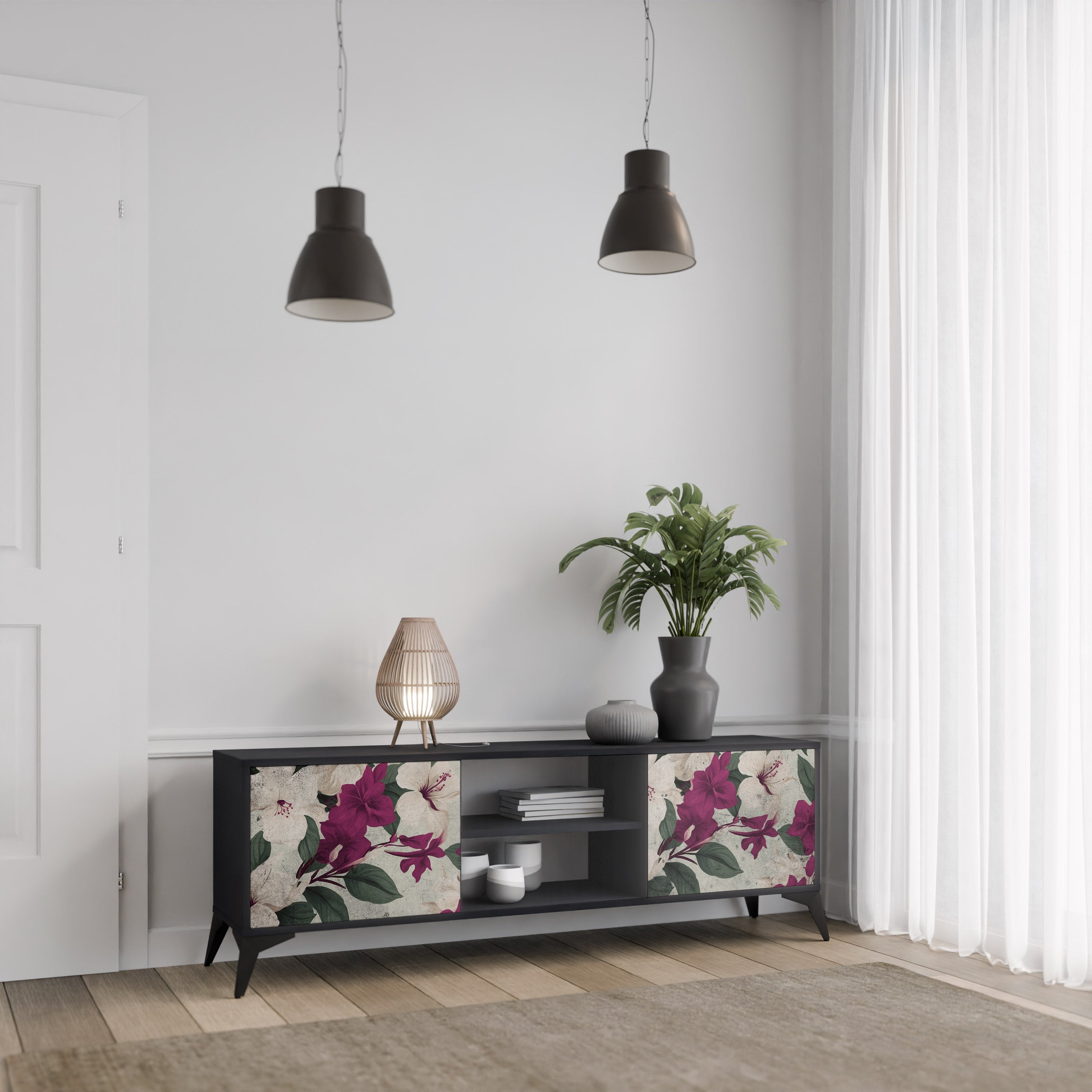 FLOWERET DREAM TV-Lowboard mit 2 Türen in Schwarz