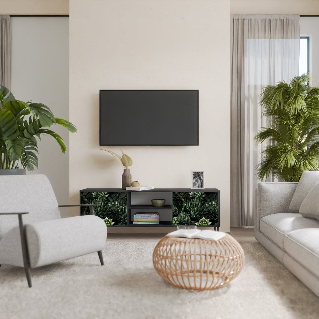 SUCCULENT JUNGLE TV-Lowboard mit 2 Türen in Schwarz