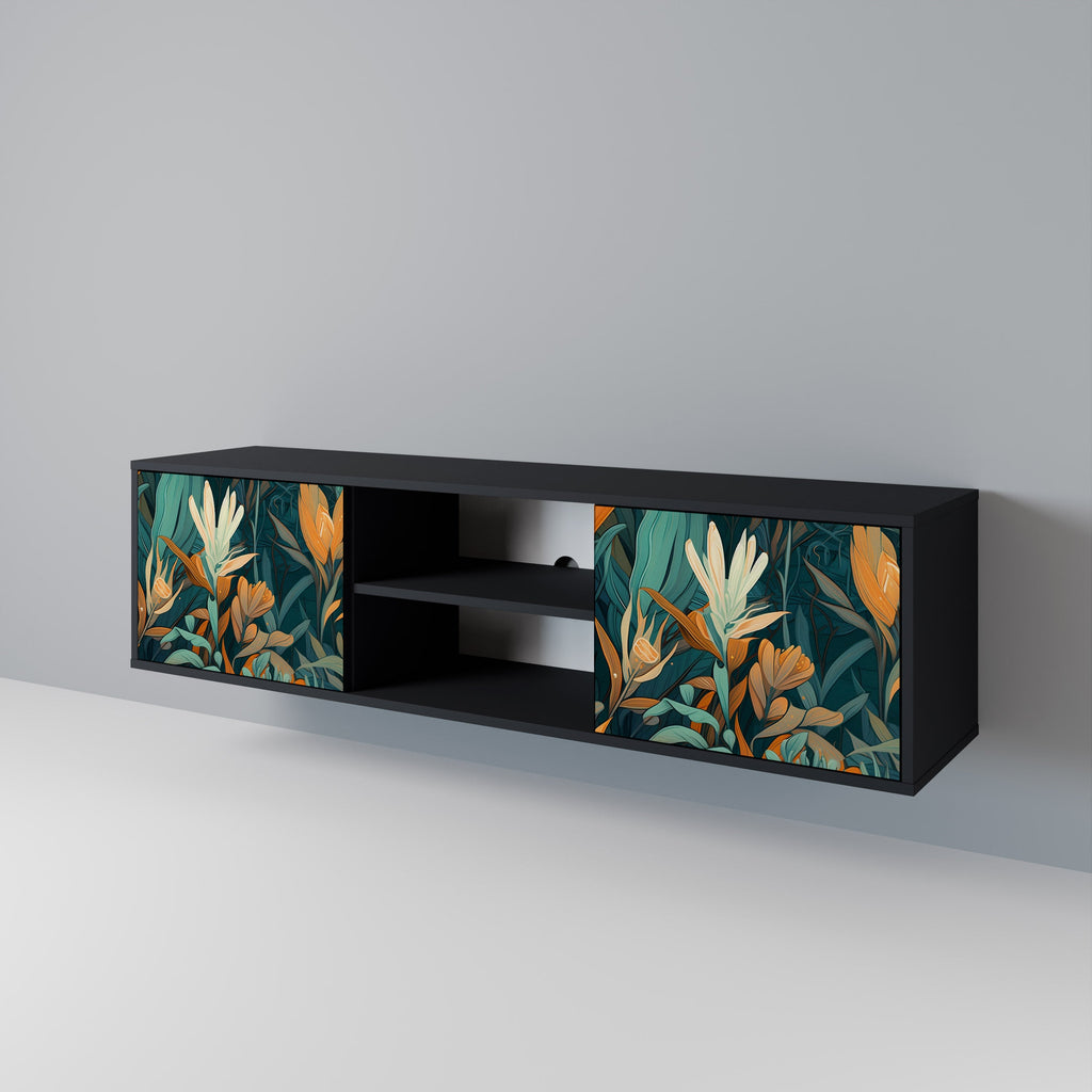 FLORAL SERENITY TV-Lowboard mit 2 Türen in Schwarz