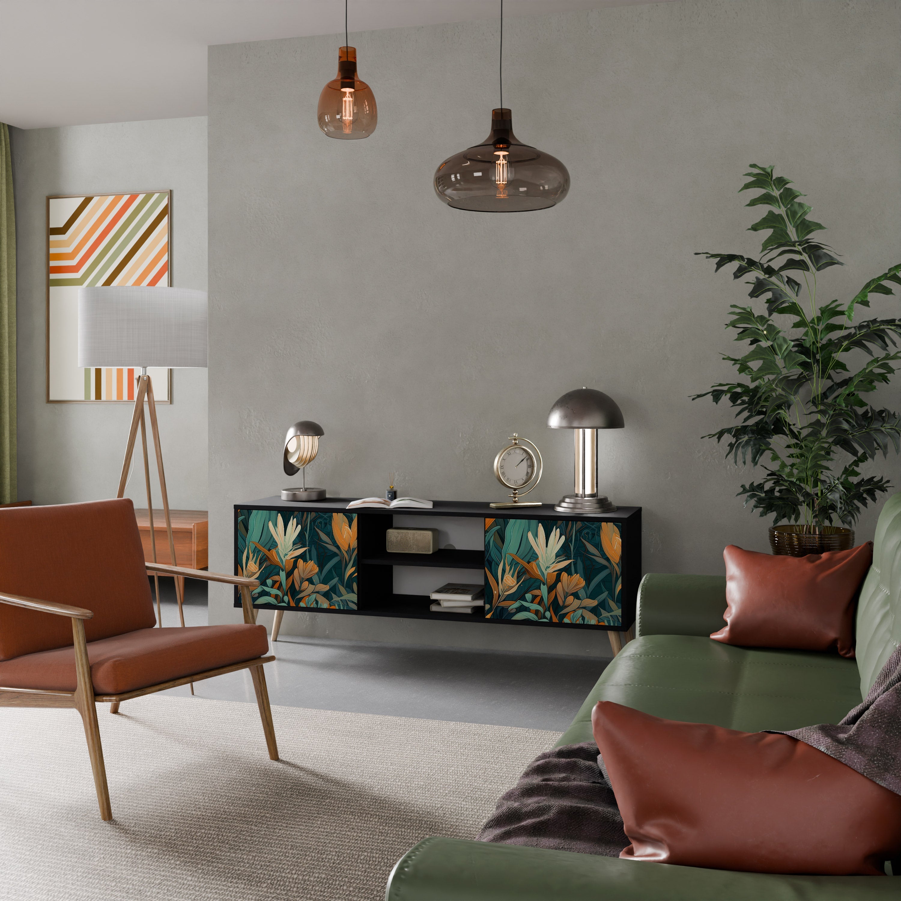 FLORAL SERENITY TV-Lowboard mit 2 Türen in Schwarz