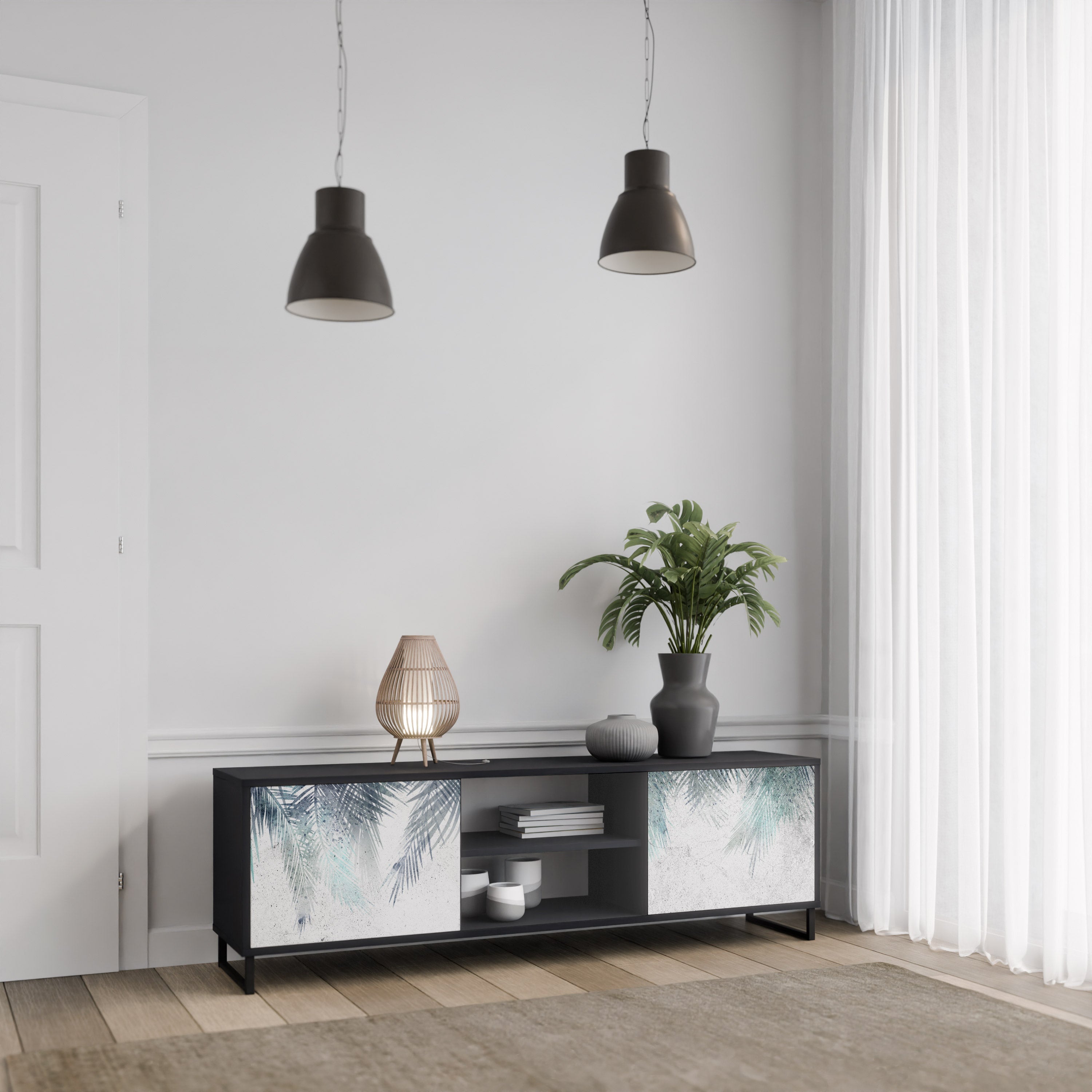 PALM VEIL TV-Lowboard mit 2 Türen in Schwarz