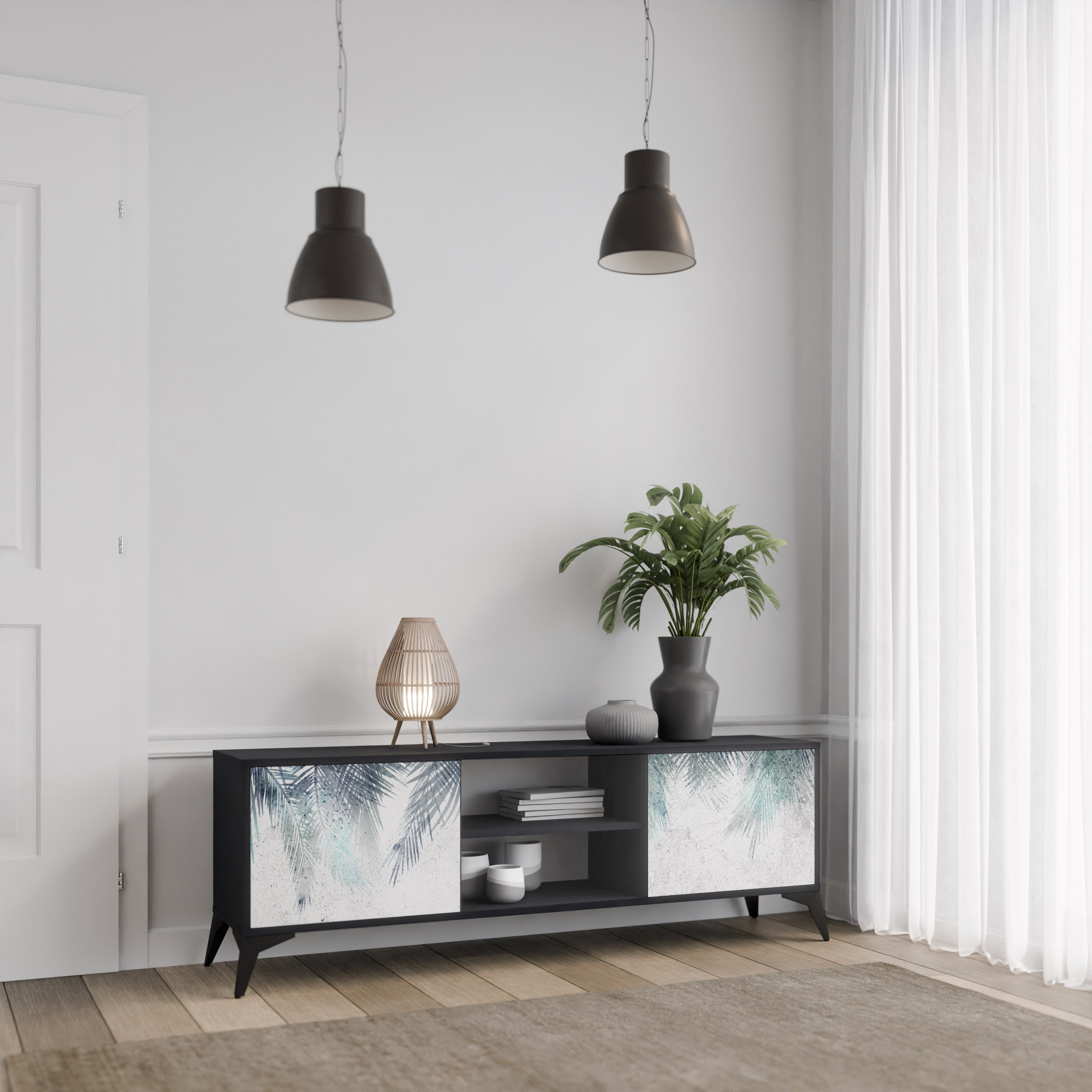 PALM VEIL TV-Lowboard mit 2 Türen in Schwarz