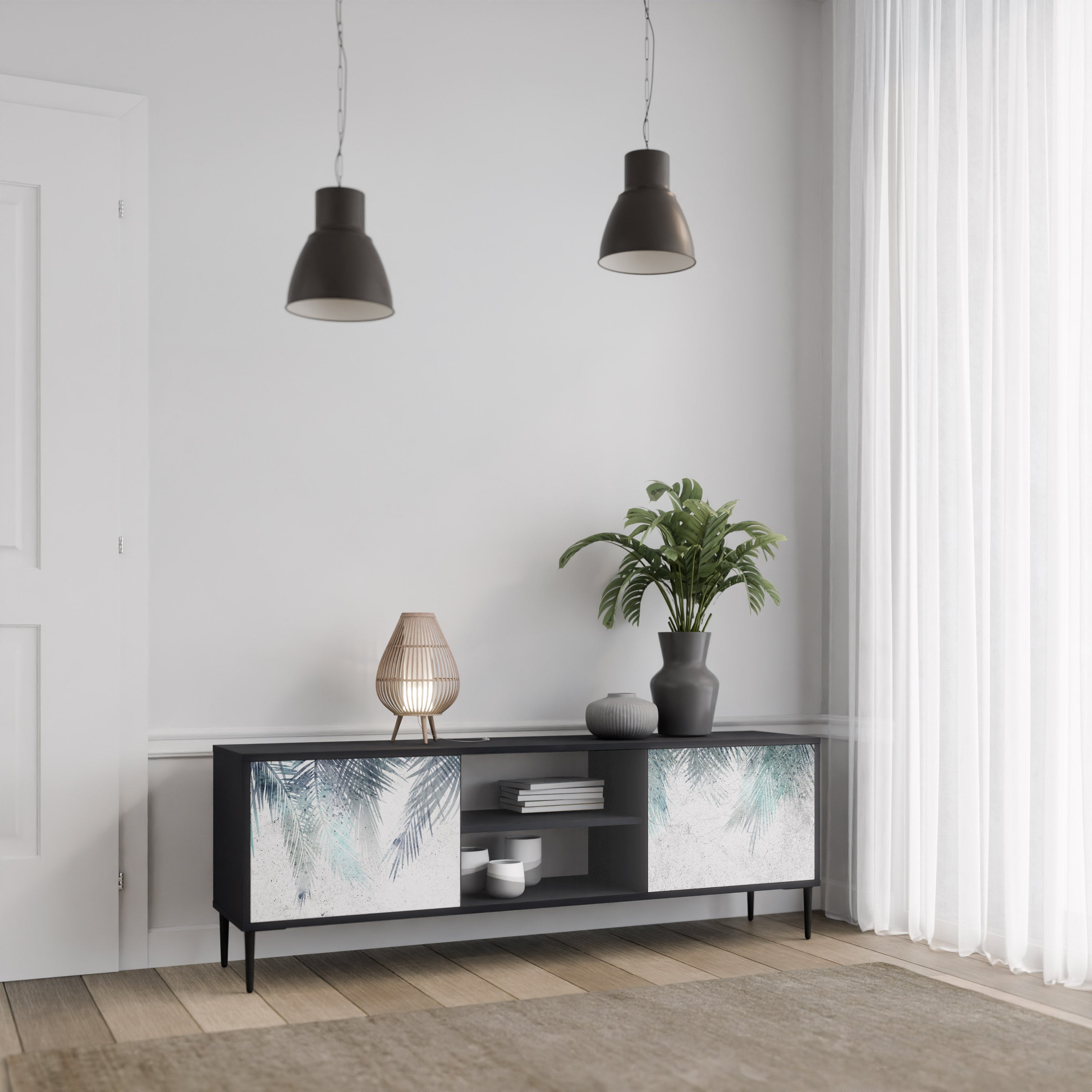 PALM VEIL TV-Lowboard mit 2 Türen in Schwarz