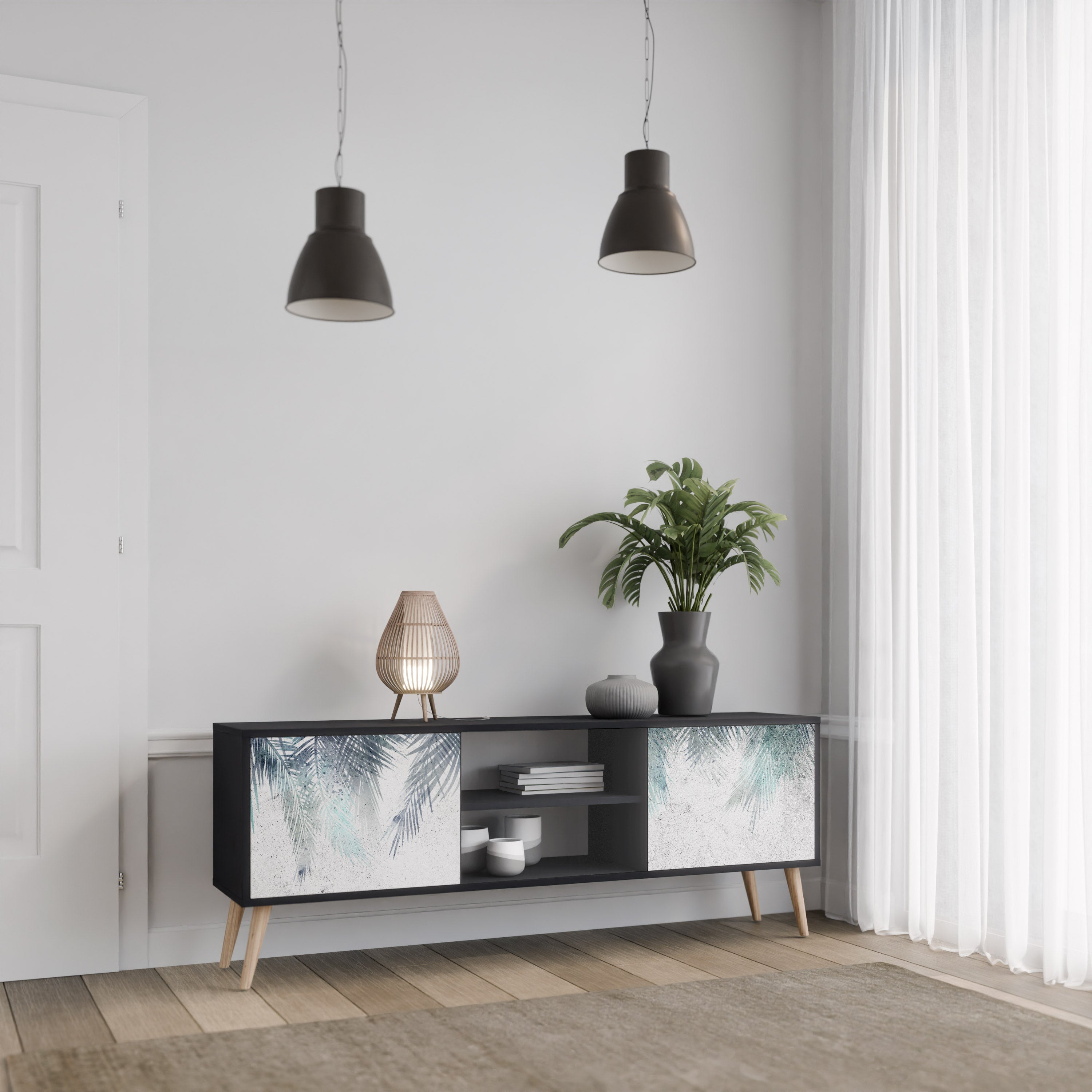 PALM VEIL TV-Lowboard mit 2 Türen in Schwarz
