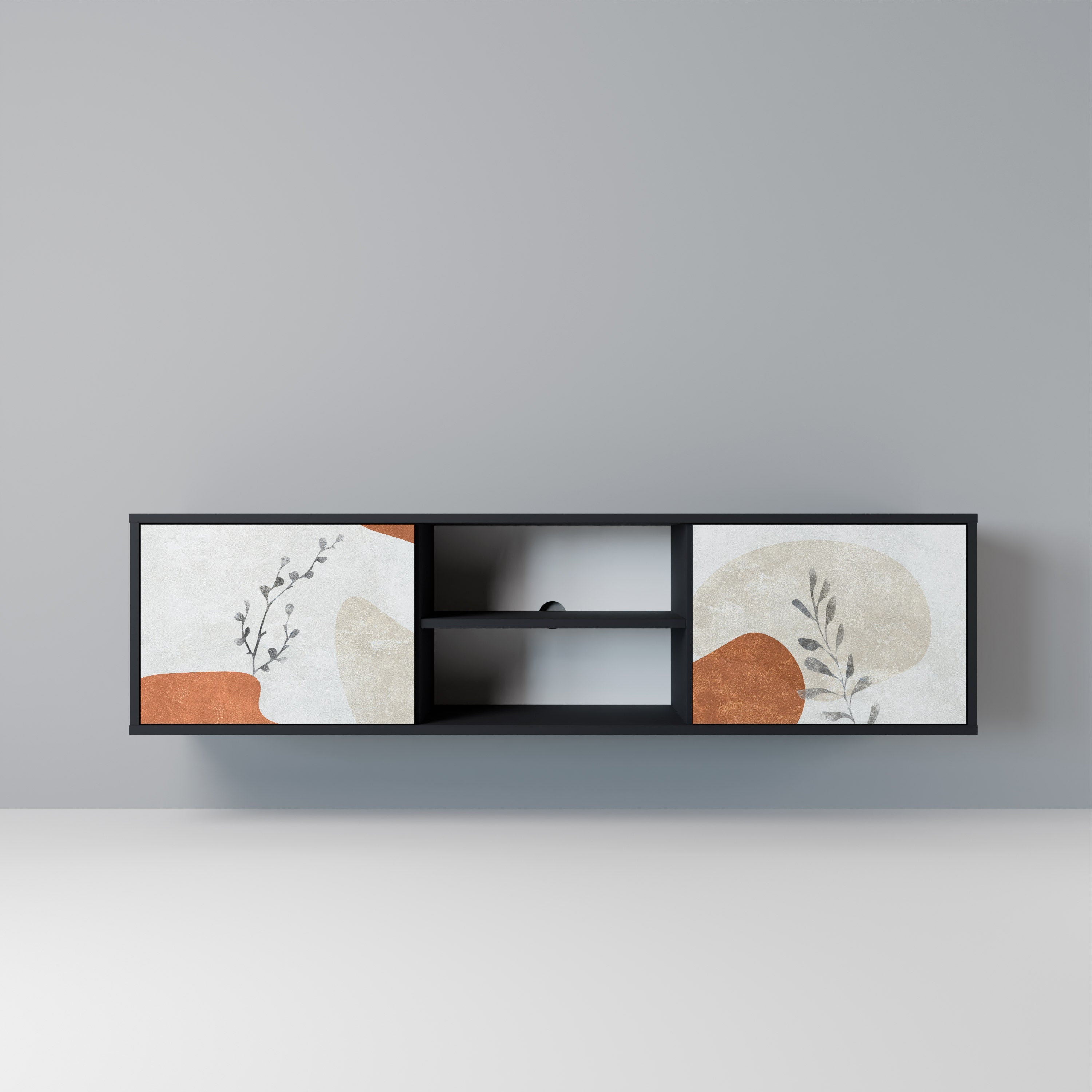 TRANQUIL TWIG TV-Lowboard mit 2 Türen in Schwarz