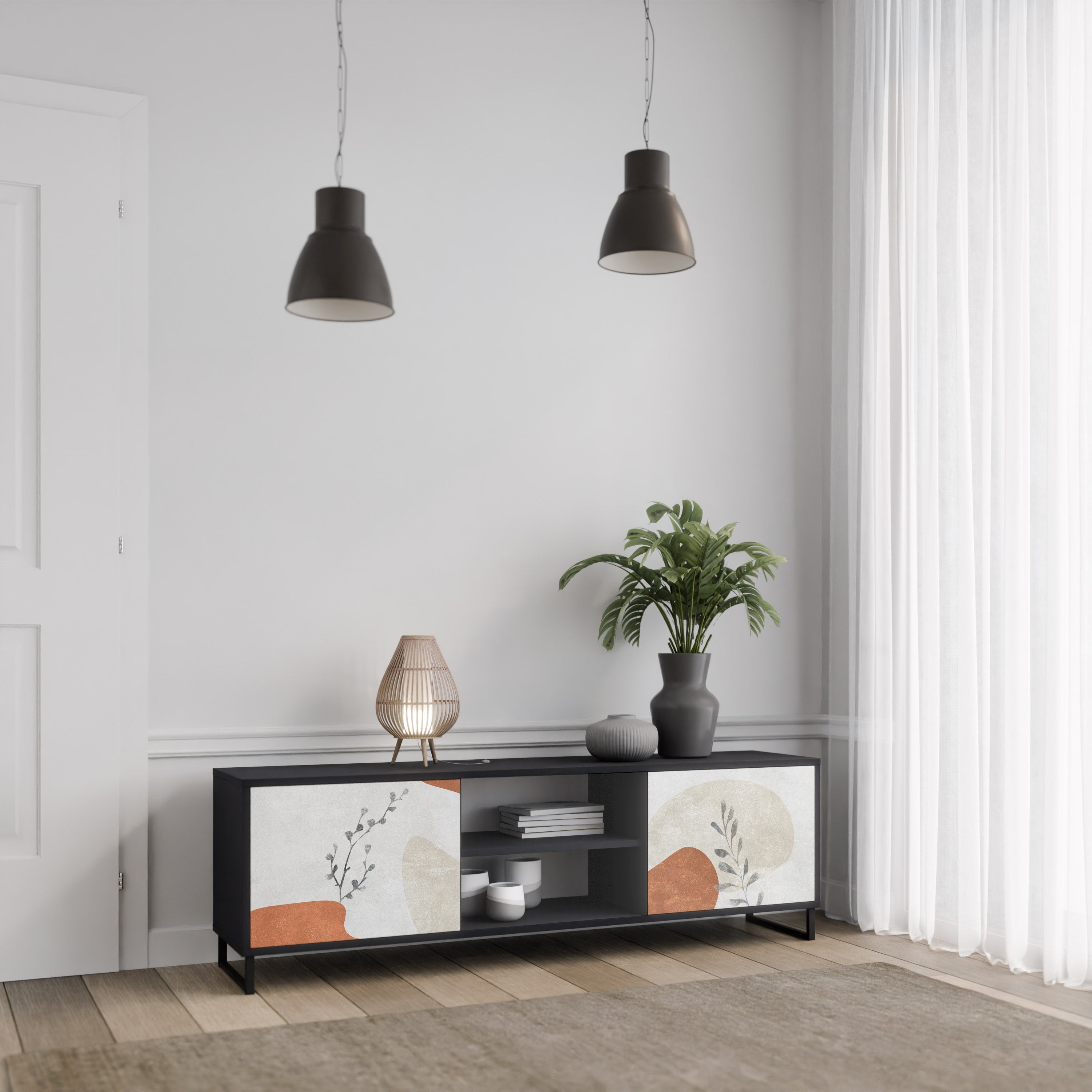 TRANQUIL TWIG TV-Lowboard mit 2 Türen in Schwarz