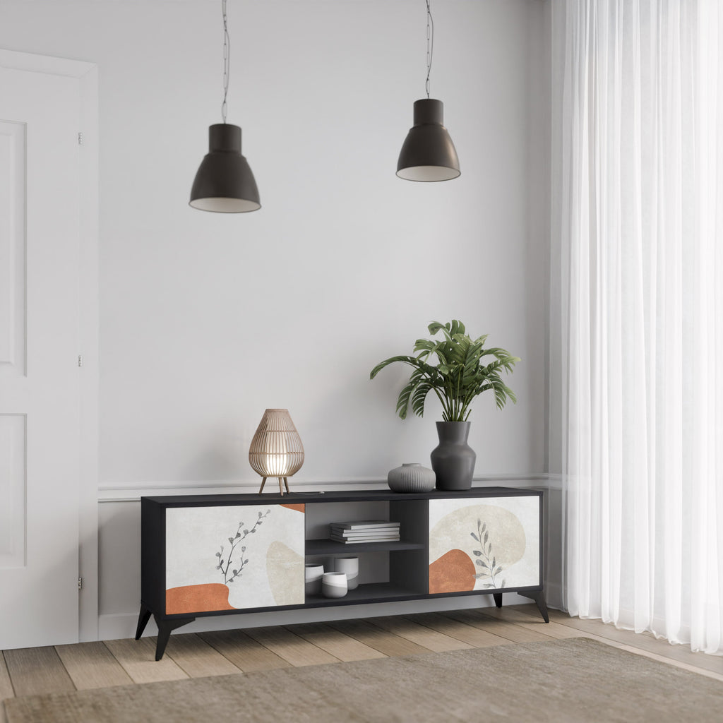 TRANQUIL TWIG TV-Lowboard mit 2 Türen in Schwarz