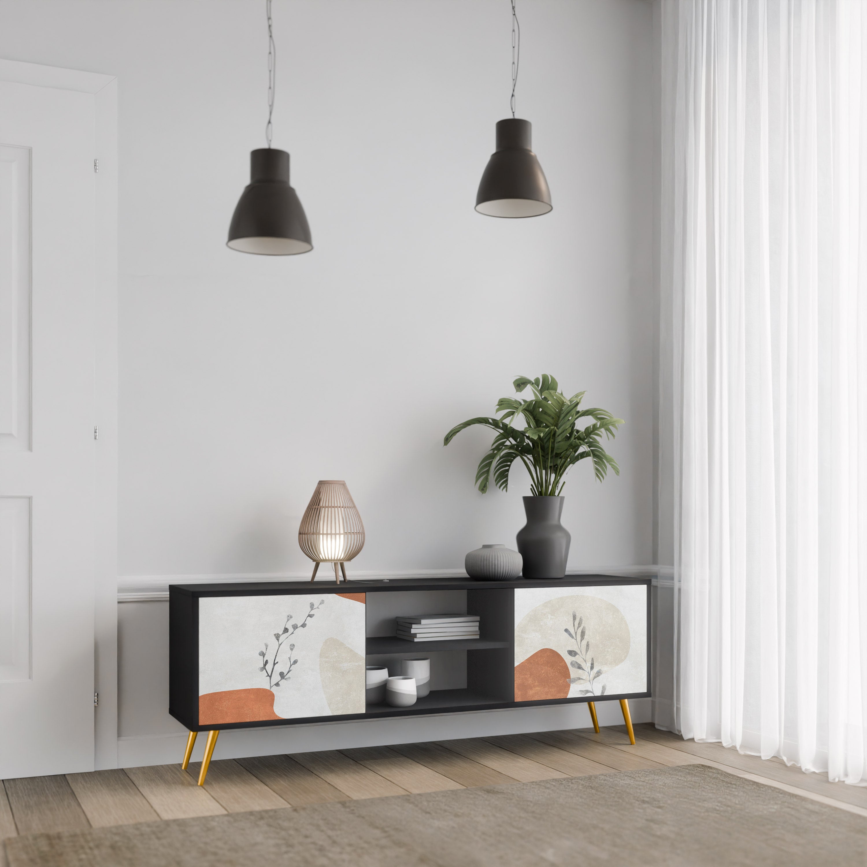 TRANQUIL TWIG TV-Lowboard mit 2 Türen in Schwarz