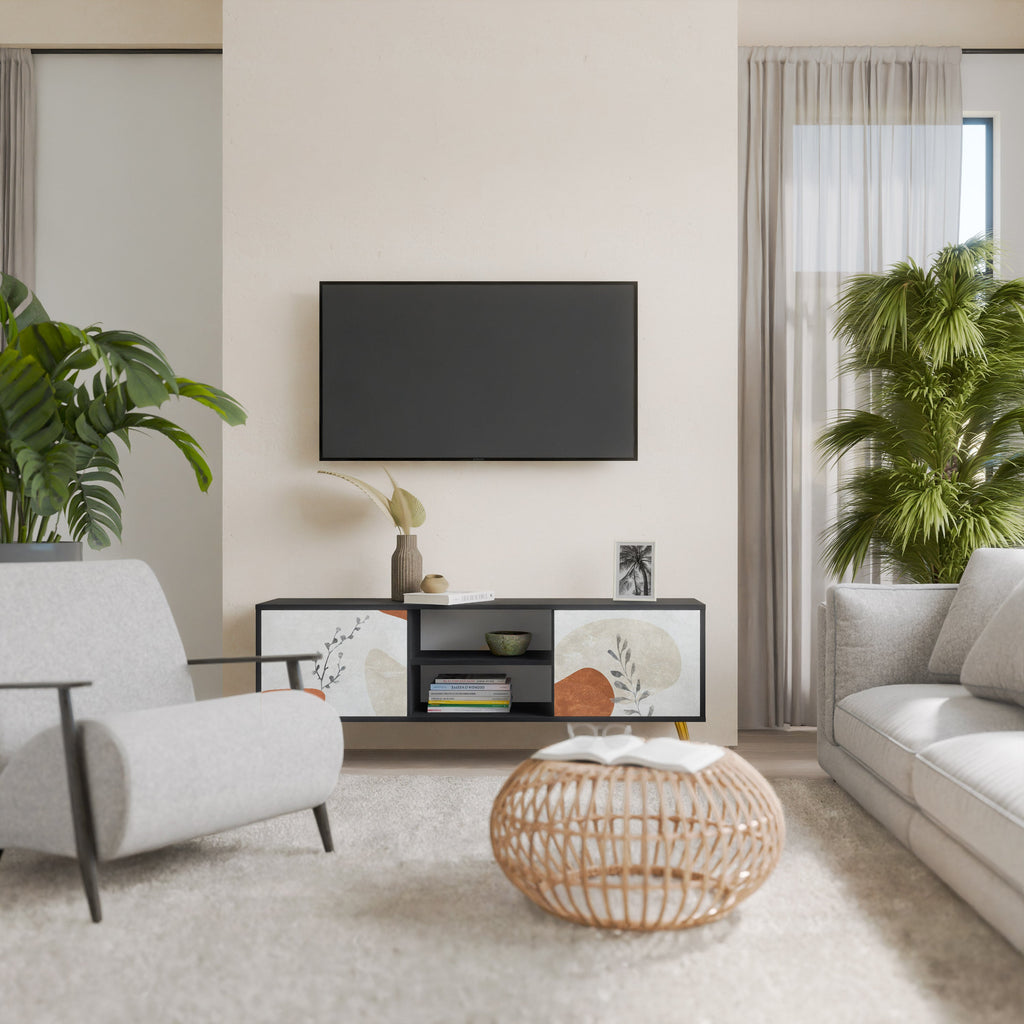 TRANQUIL TWIG TV-Lowboard mit 2 Türen in Schwarz