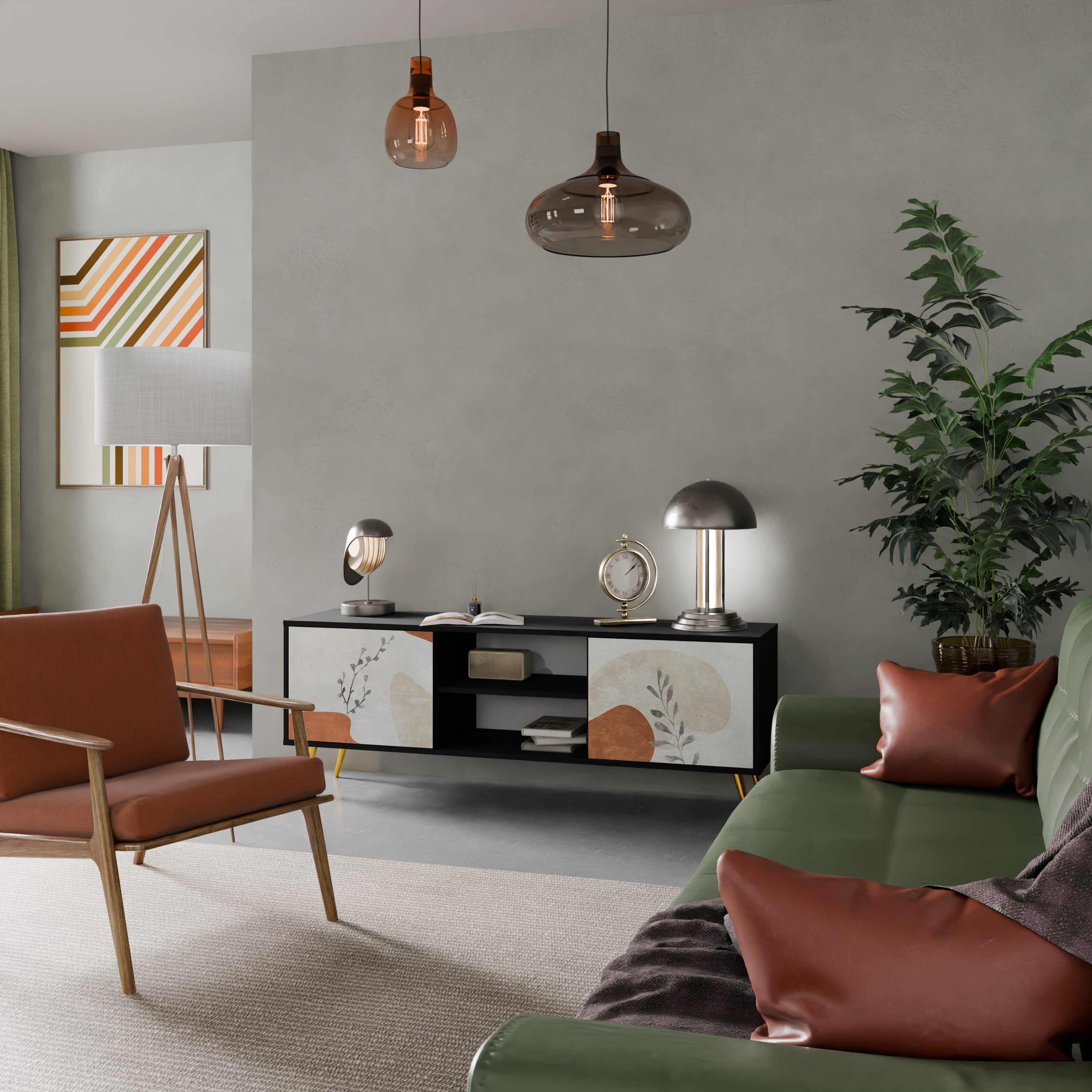 TRANQUIL TWIG TV-Lowboard mit 2 Türen in Schwarz