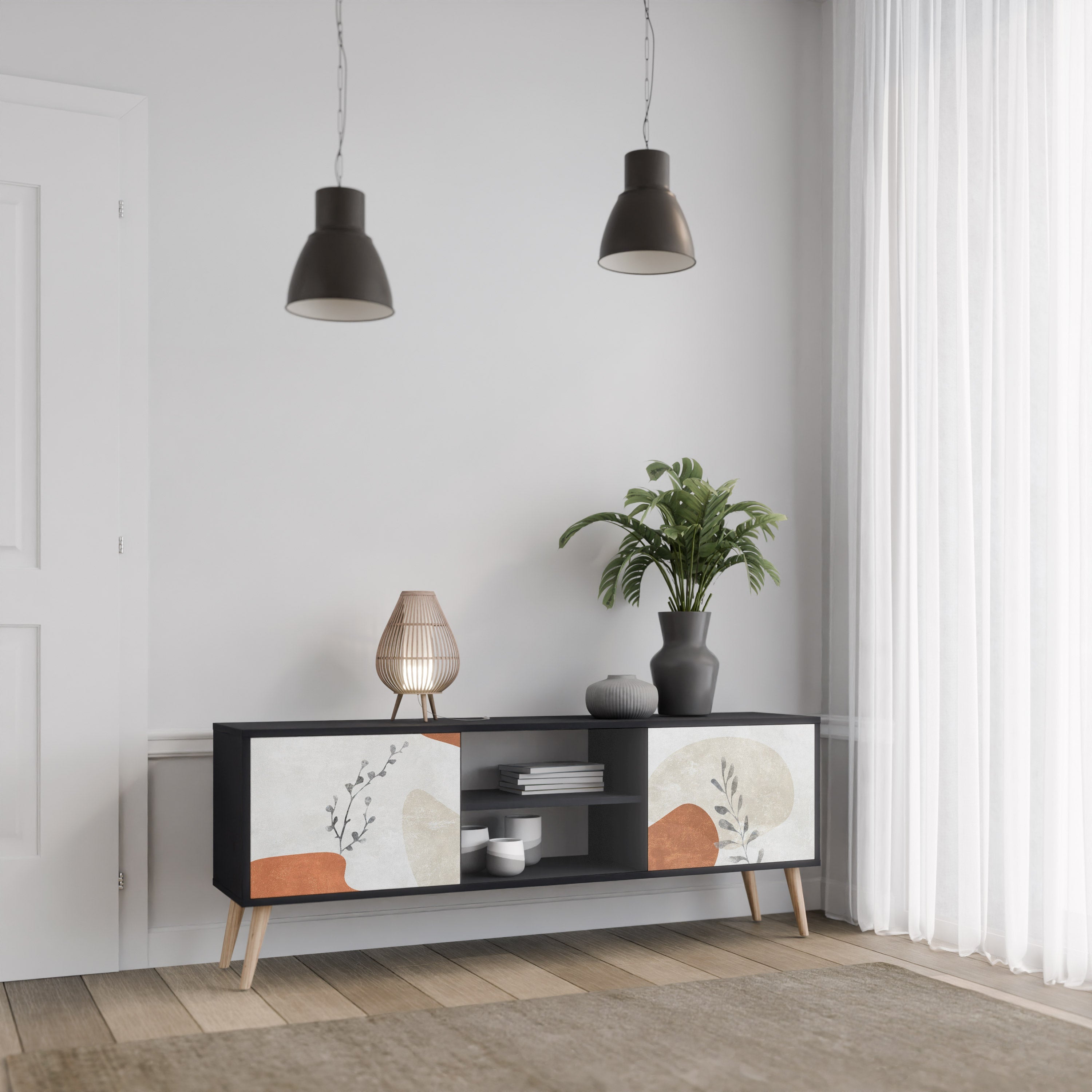 TRANQUIL TWIG TV-Lowboard mit 2 Türen in Schwarz