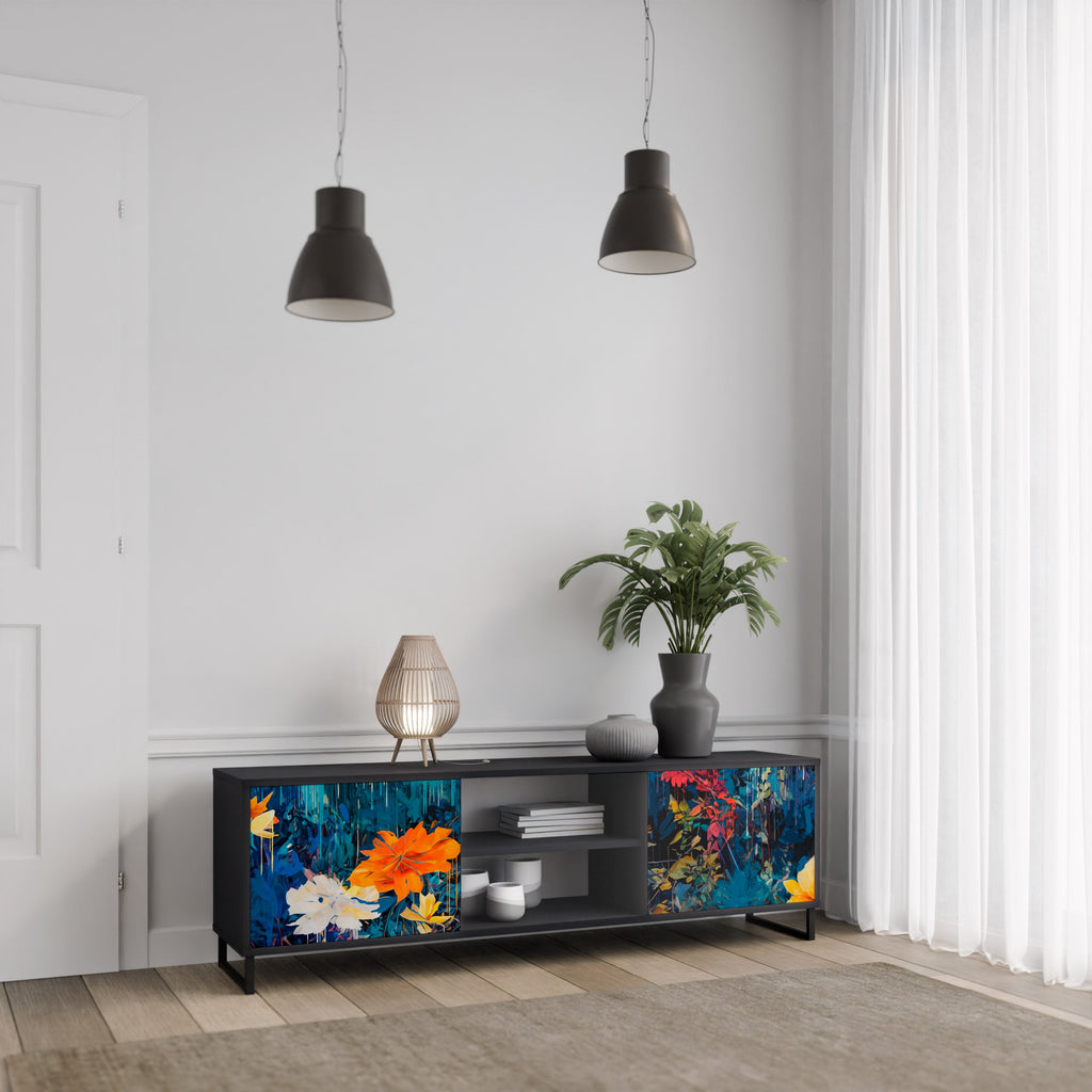 MIDNIGHT BLOSSOM TV-Lowboard mit 2 Türen in Schwarz