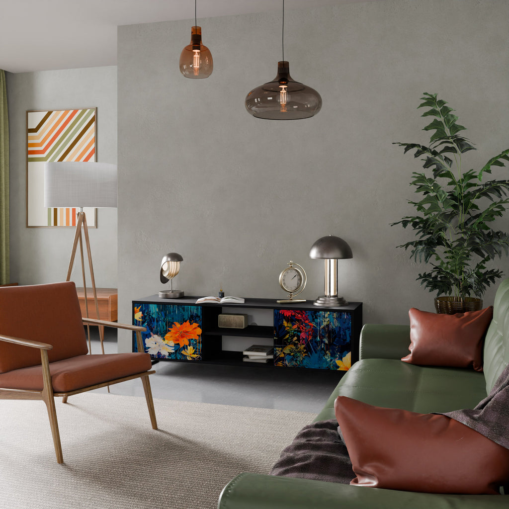 MIDNIGHT BLOSSOM TV-Lowboard mit 2 Türen in Schwarz