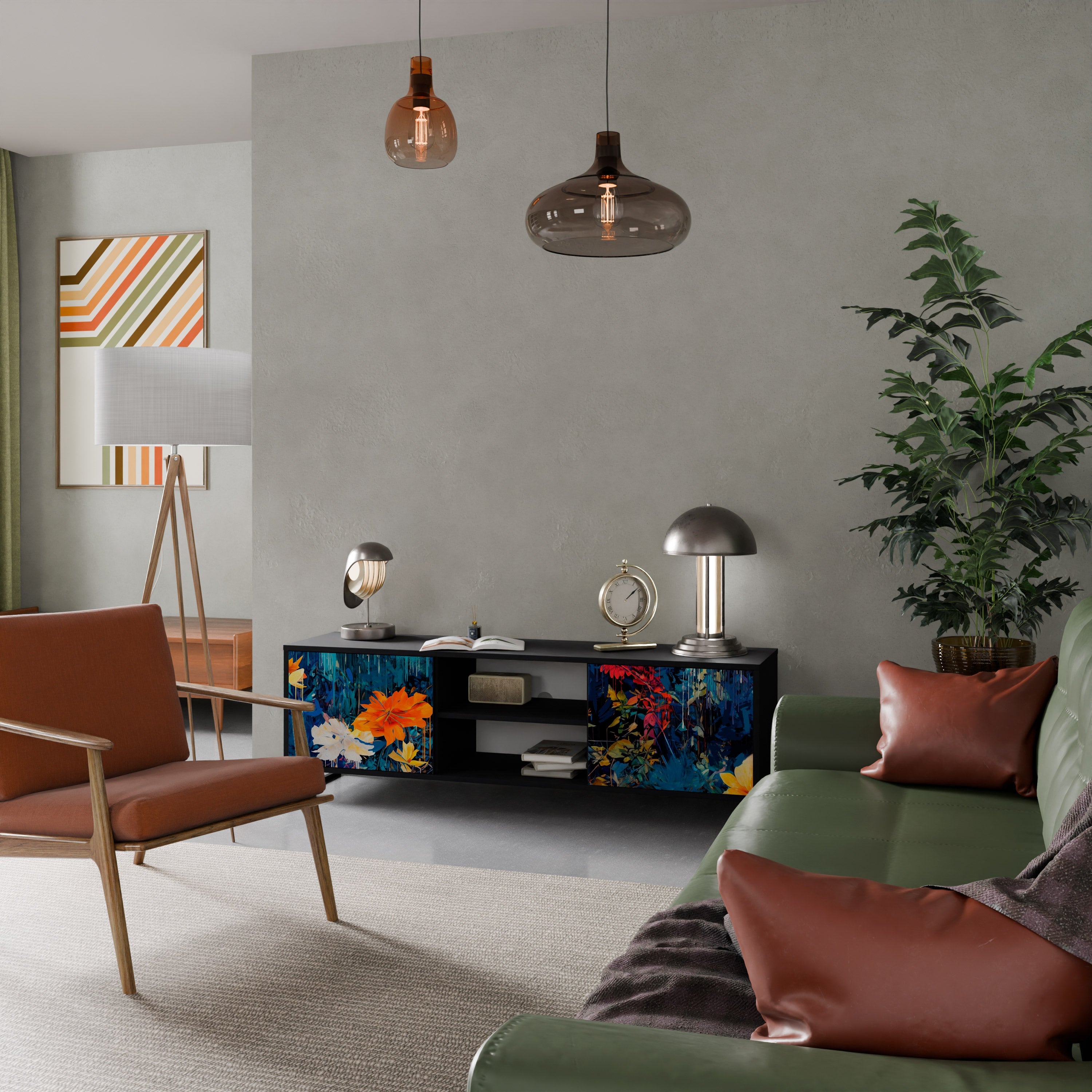 MIDNIGHT BLOSSOM TV-Lowboard mit 2 Türen in Schwarz