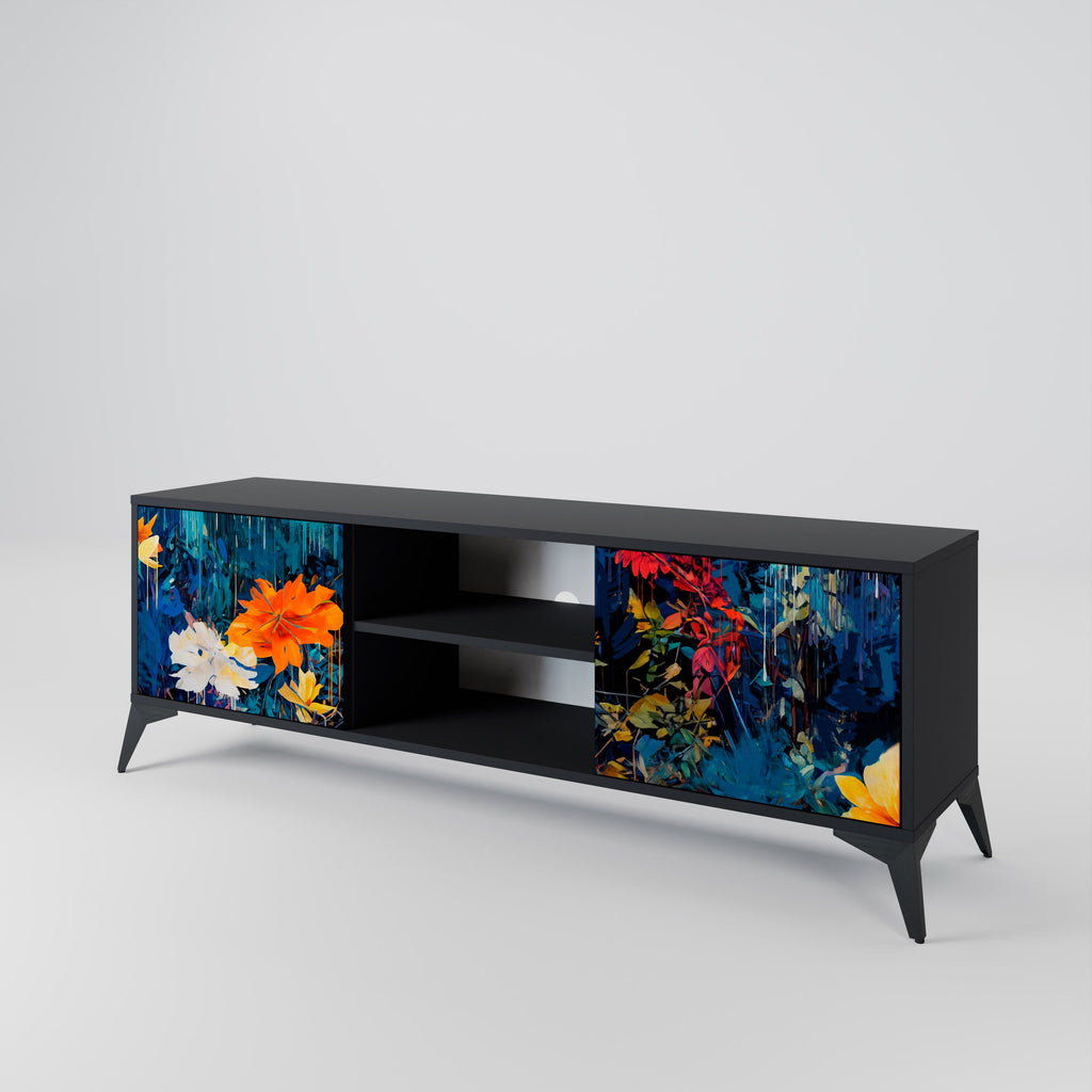 MIDNIGHT BLOSSOM TV-Lowboard mit 2 Türen in Schwarz