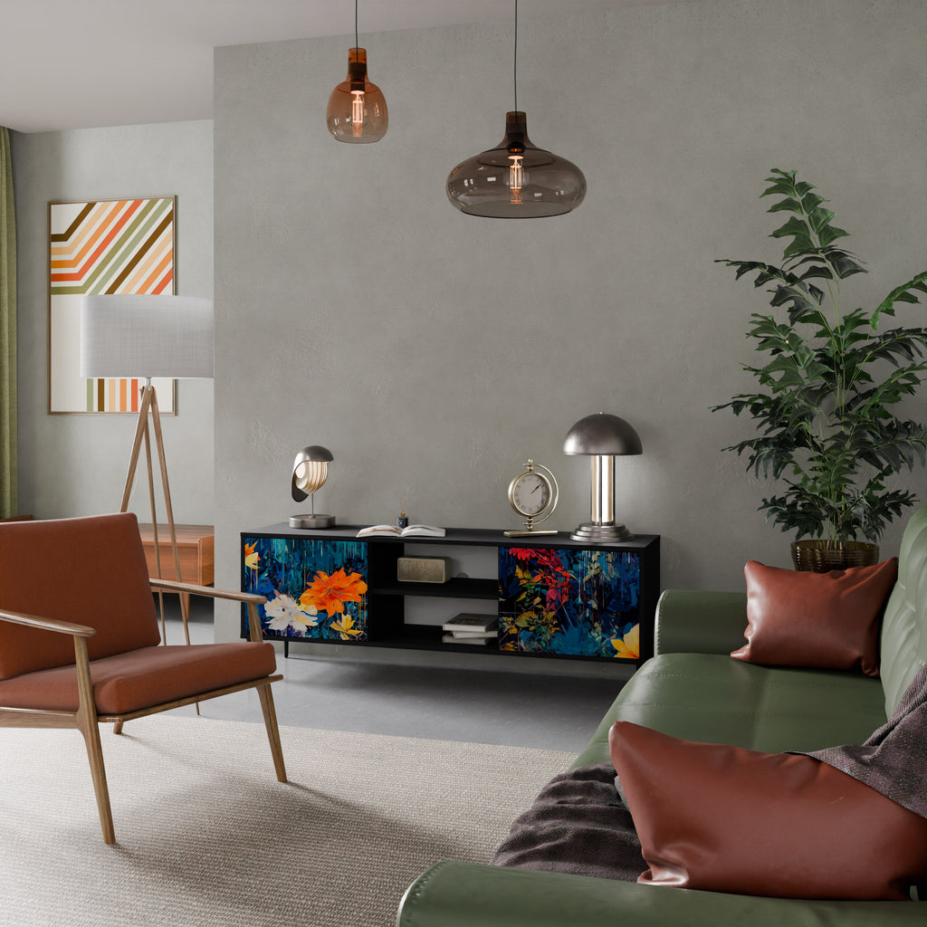 MIDNIGHT BLOSSOM TV-Lowboard mit 2 Türen in Schwarz