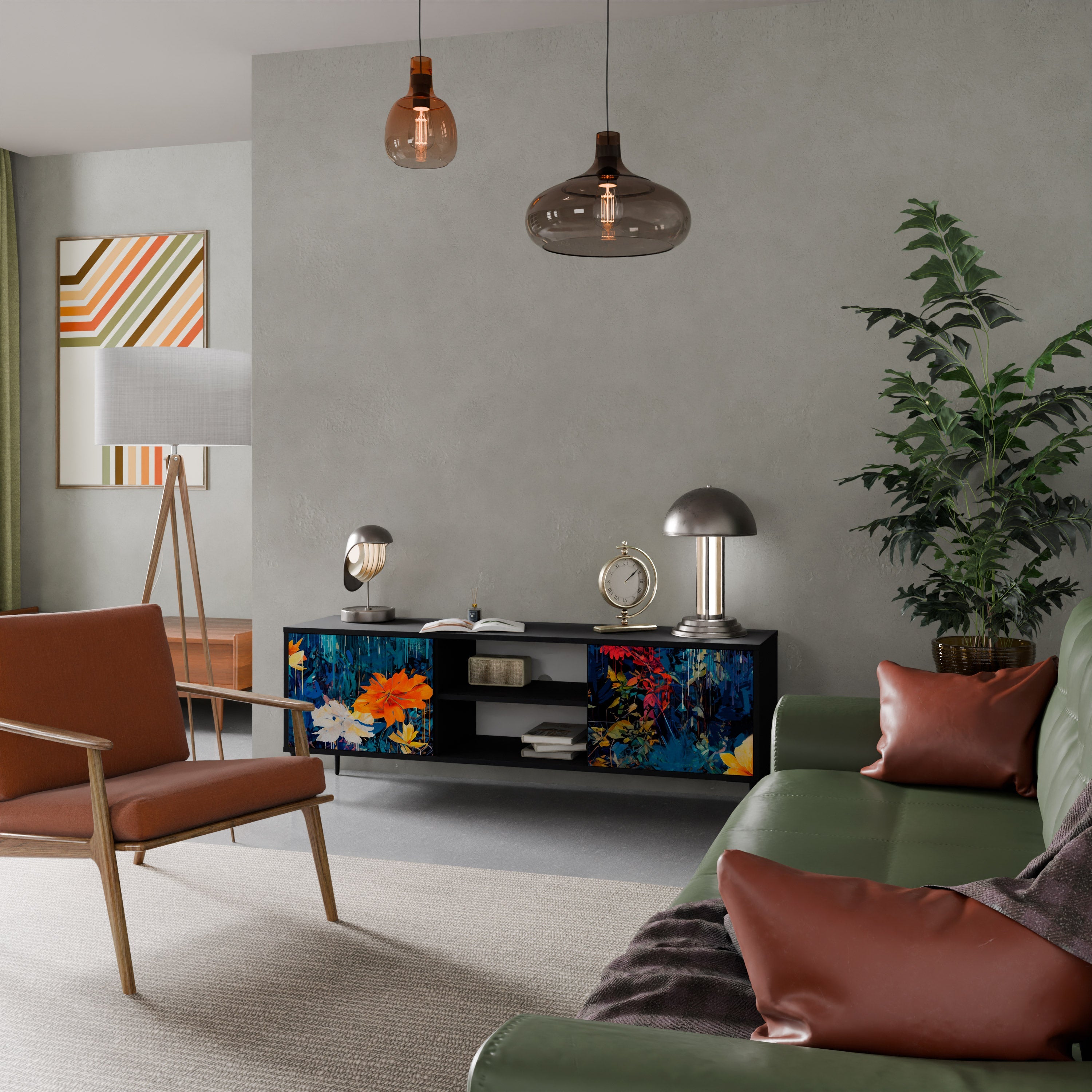 MIDNIGHT BLOSSOM TV-Lowboard mit 2 Türen in Schwarz