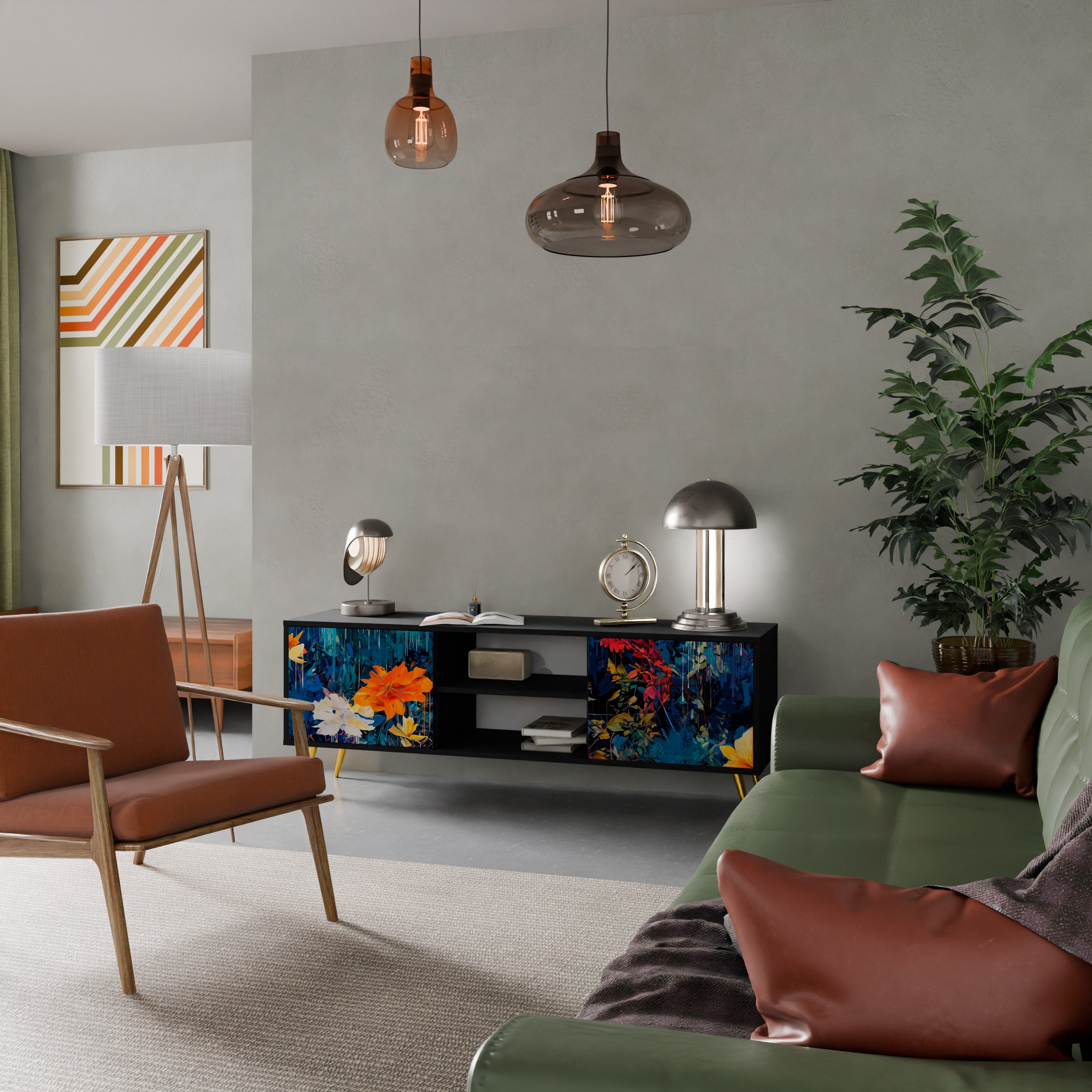 MIDNIGHT BLOSSOM TV-Lowboard mit 2 Türen in Schwarz